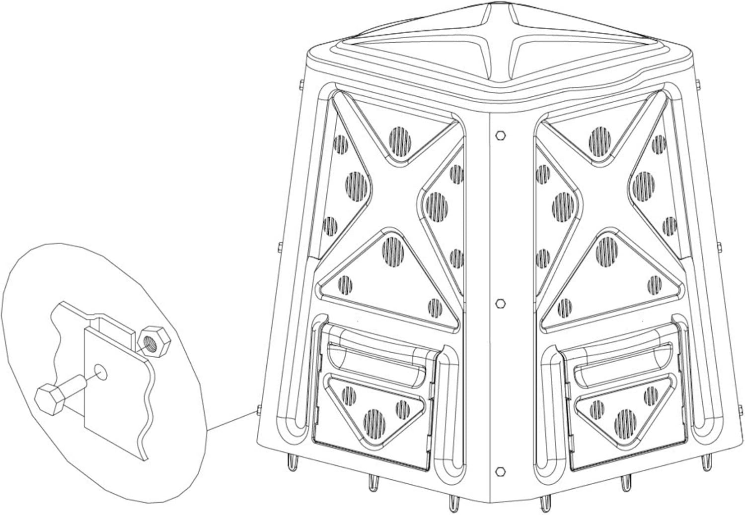 Redmon Outdoor Compost Bin with Lift Off Lid, 4-Door Access & Vent Holes, 65 Gallon