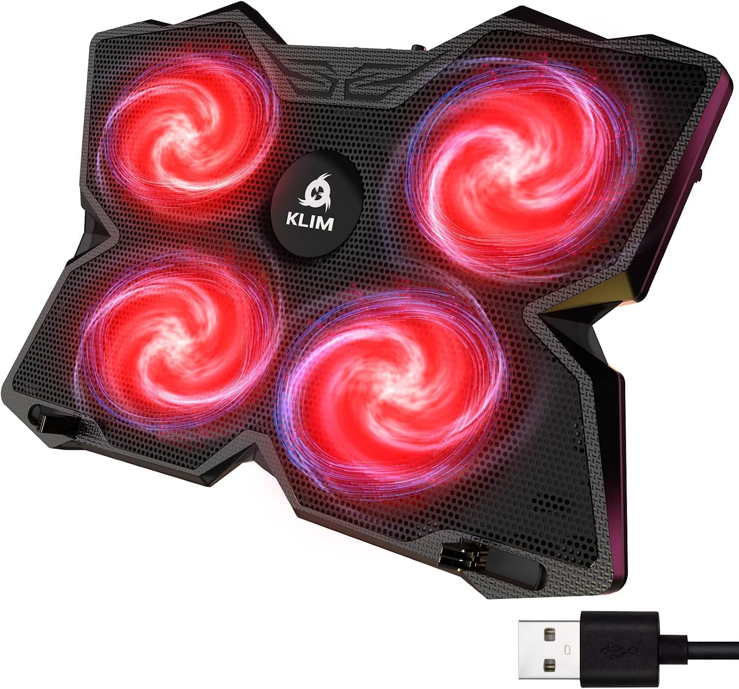 KLIM Wind Laptop Cooling Pad - More Than 500 000 Units Sold - New Version - The Most Powerful Rapid Action Cooling Fan - Laptop Stand with 4 Cooling Fans at 1200 RPM - USB Fan - PS5 PS4 - Blue
