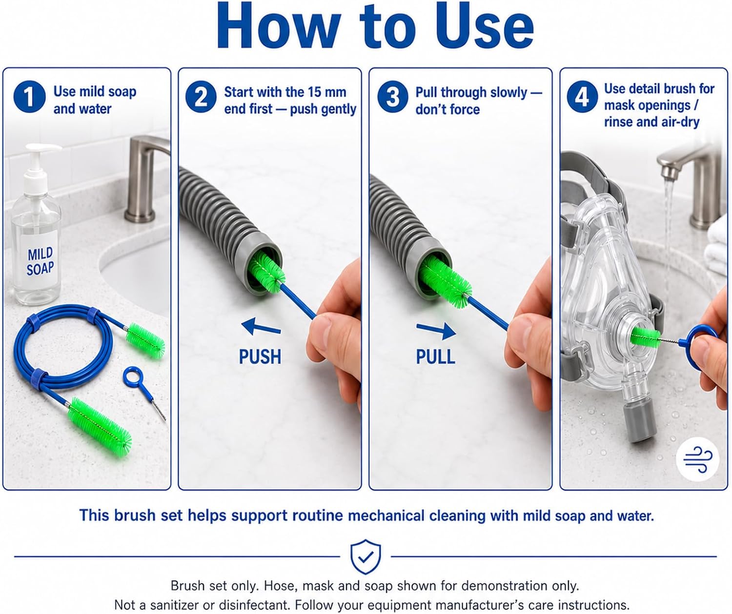 CPAP Cleaning Brush Set, 78.7 in Dual-Ended CPAP Hose Brush for 22 mm & 15 mm Tubing, Tube Cleaning Brush & Hose Cleaner Brush with Detail Brush for Mask