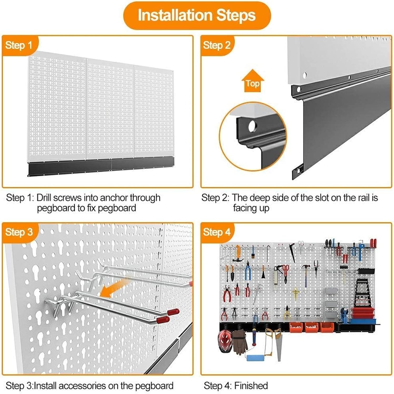 TORACK 109 PCS Pegboard Wall Organizer 48x24 in, Garage Metal Pegboard