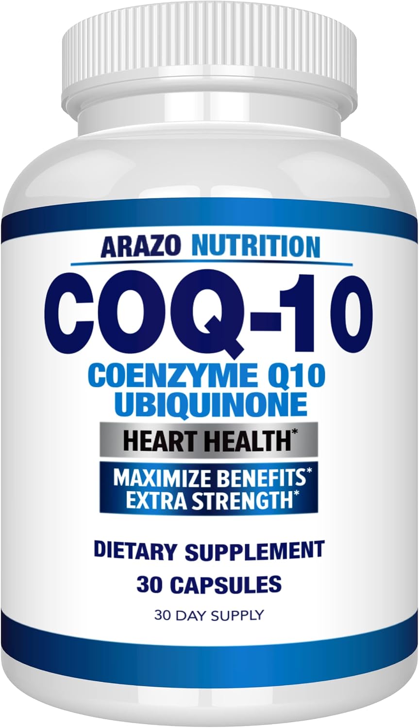 Arazo Nutrition CoQ10 Ubiquinone Coenzyme Q10-200mg Per Serving Maximum Strength Nutritional Supplement - High Absorption Capsules with No Soy