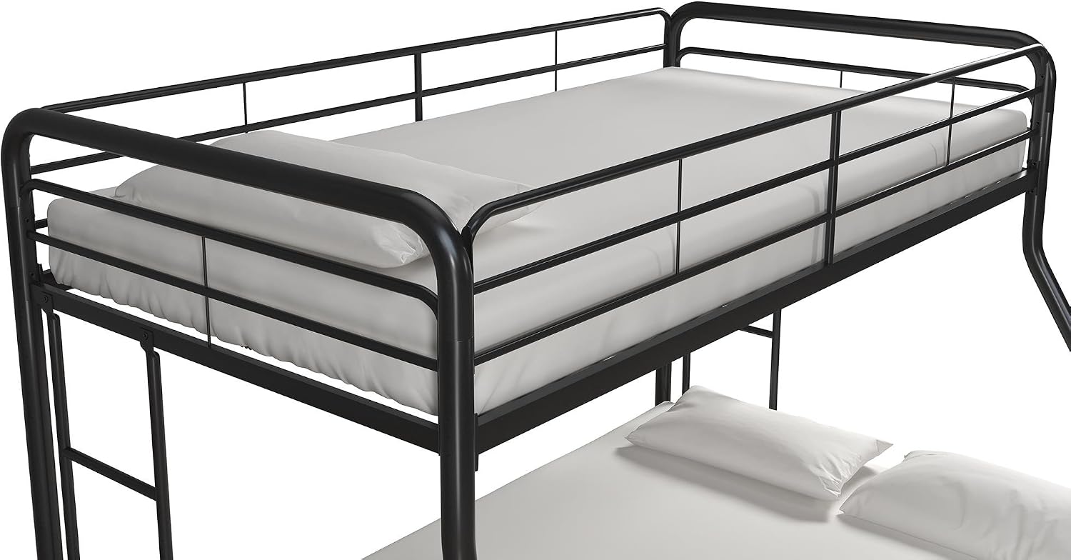 DHP Twin-Over-Futon Convertible Couch and Bed with Metal Frame, Ladder and Guardrails - Black