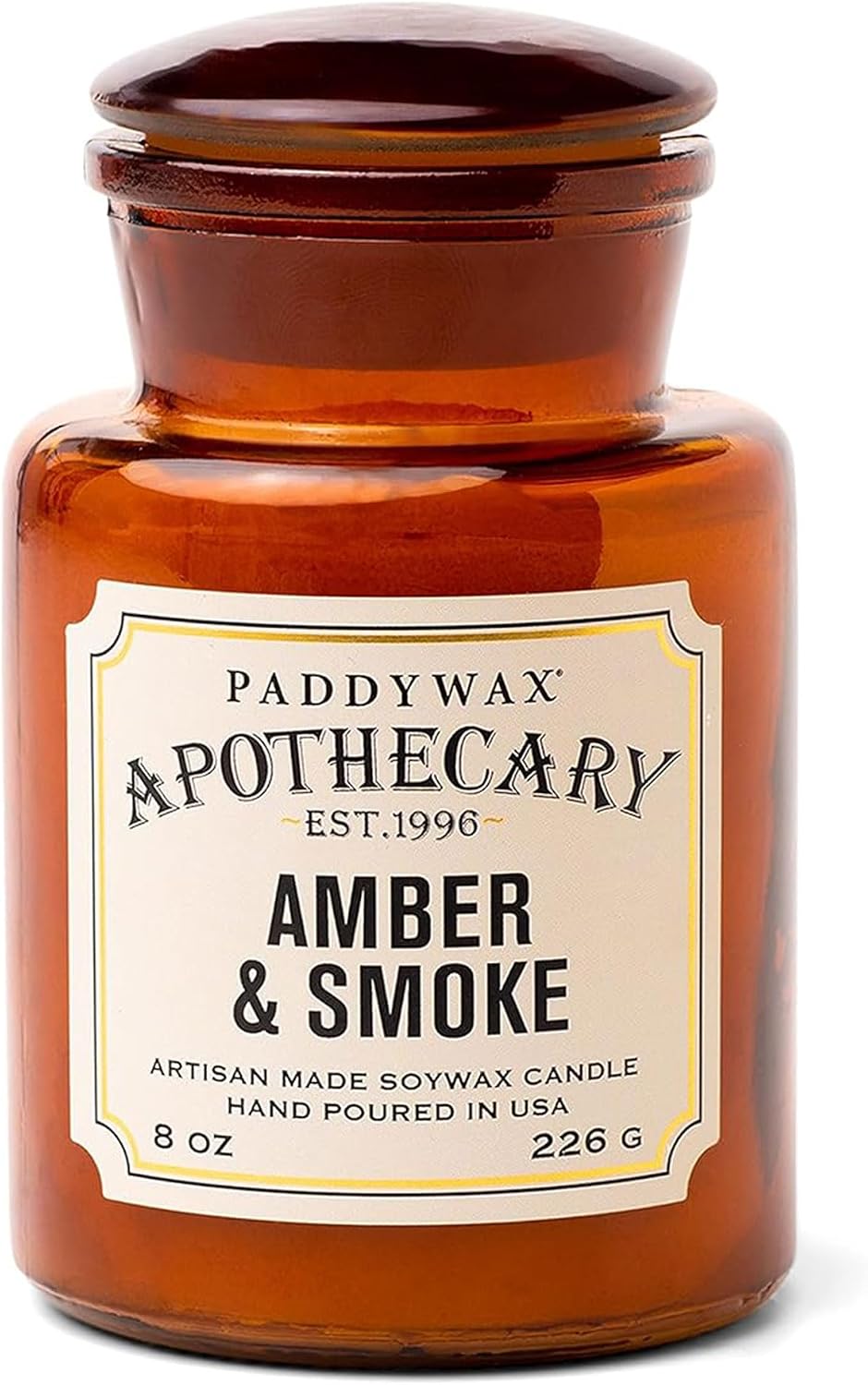 Paddywax Artisan Apothecary Scented Candle, Tobacco & Patchouli, 8 oz | With Lid, Reusable Glass Jar, Clean Burning Soy Candle, Approx. 54 Hour Burn Time