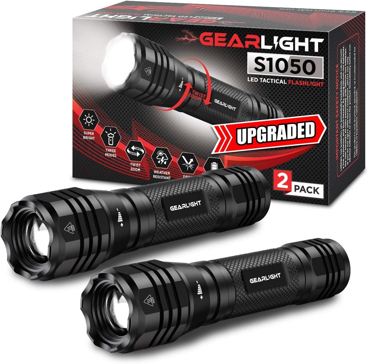 GearLight S1050 LED Flashlight High Lumens - for Camping, Hiking