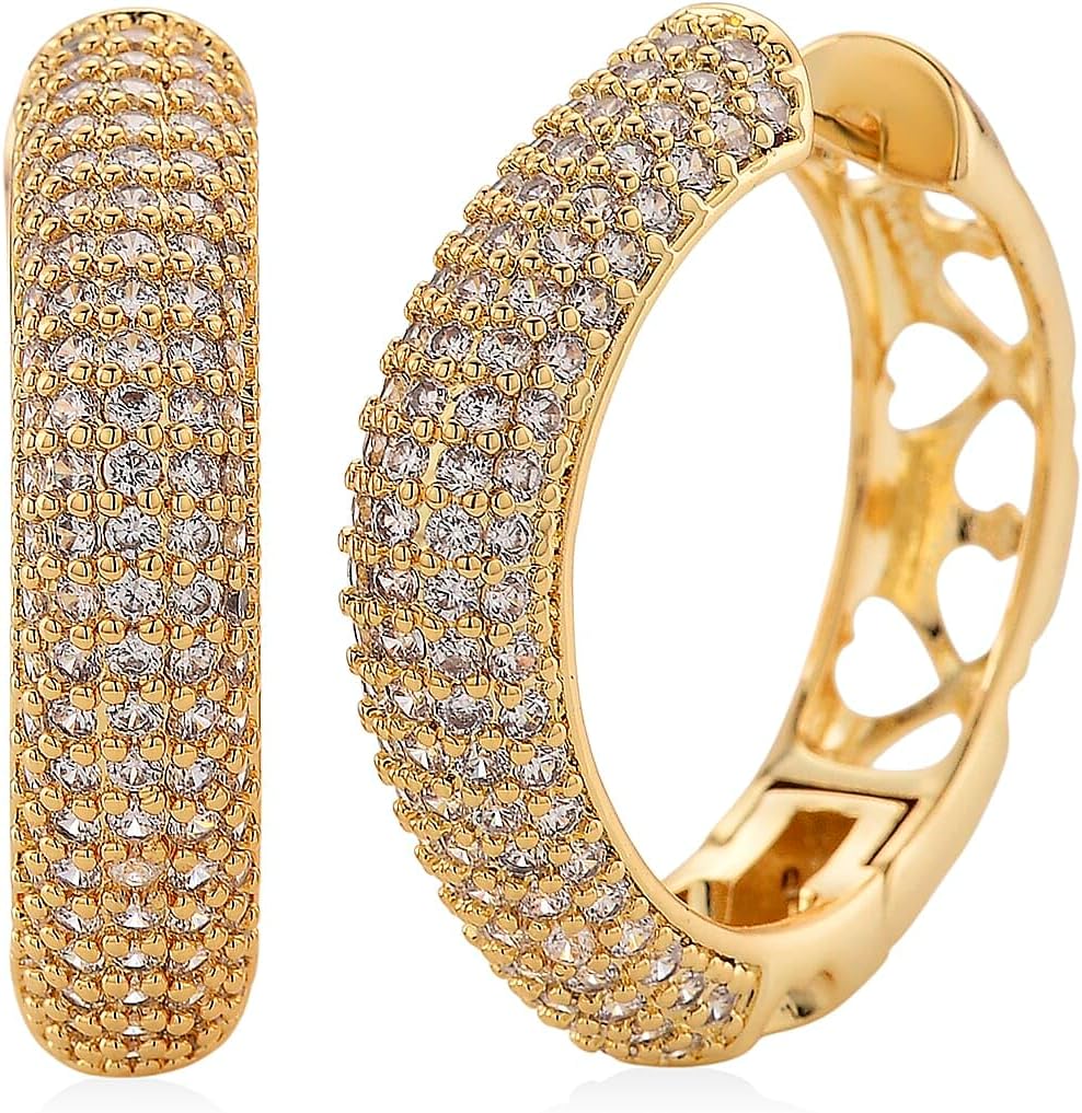 Cubic Zirconia Hoop Earrings in Goldtone