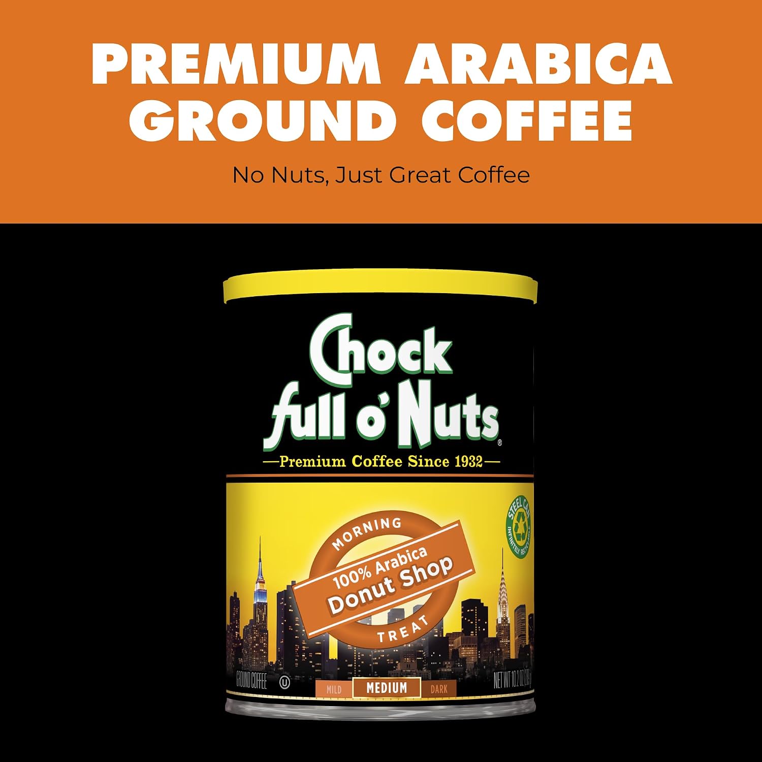 Chock Full o' Nuts French Roast Ground Coffee – Premium Beans in Recyclable Steel Can – Rich Flavor & Aroma, Dark Roast – Perfect for Drip, Pour-Over, Percolator – 26 Oz Can