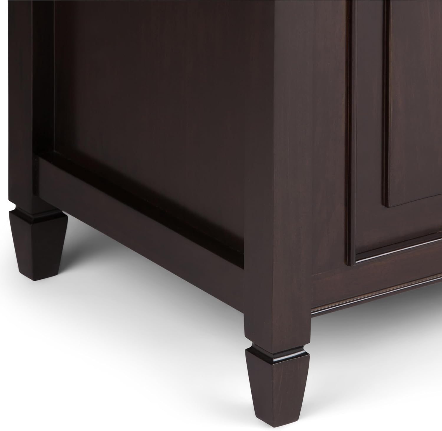 SIMPLIHOME Harvey 47" Wide Solid Mango Wood Bench in Natural | Traditional entryway bench in dark chestnut brown with a lift-up lid and 3 hidden compartments; shoe or hallway bench.