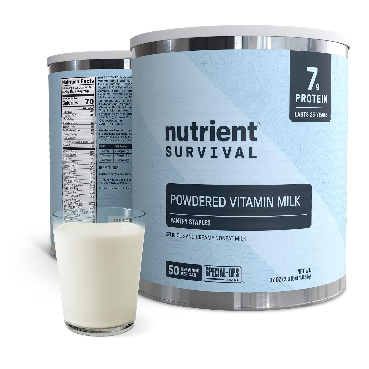 Nutrient Survival Vitamin Powdered Milk, Freeze Dried Prepper Supplies & Emergency Food Supply, 21 Essential Nutrients, Soy & Gluten Free