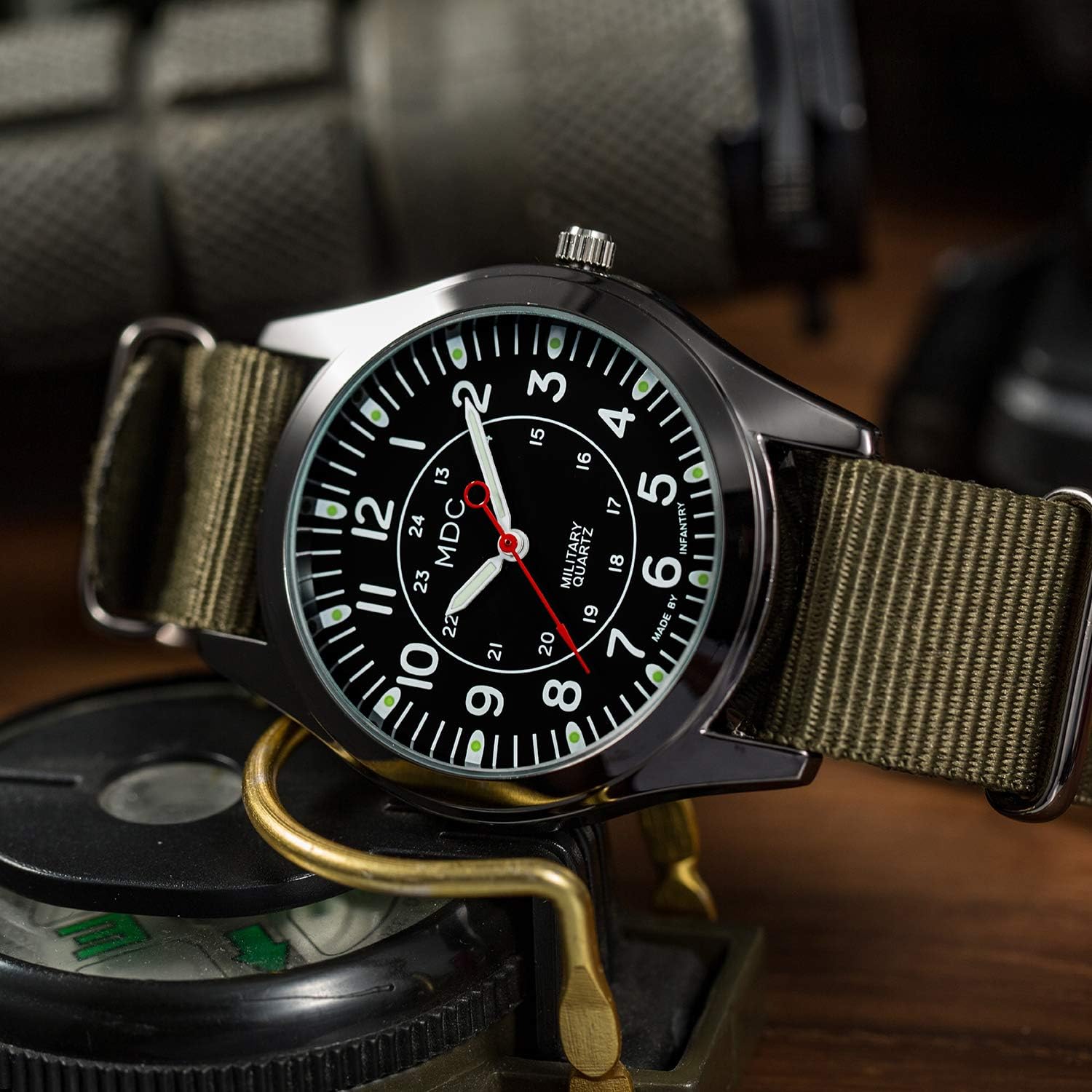 Infantry MDC Mens Military Field Watch, Japanese Quartz, Slip-Thru Nylon