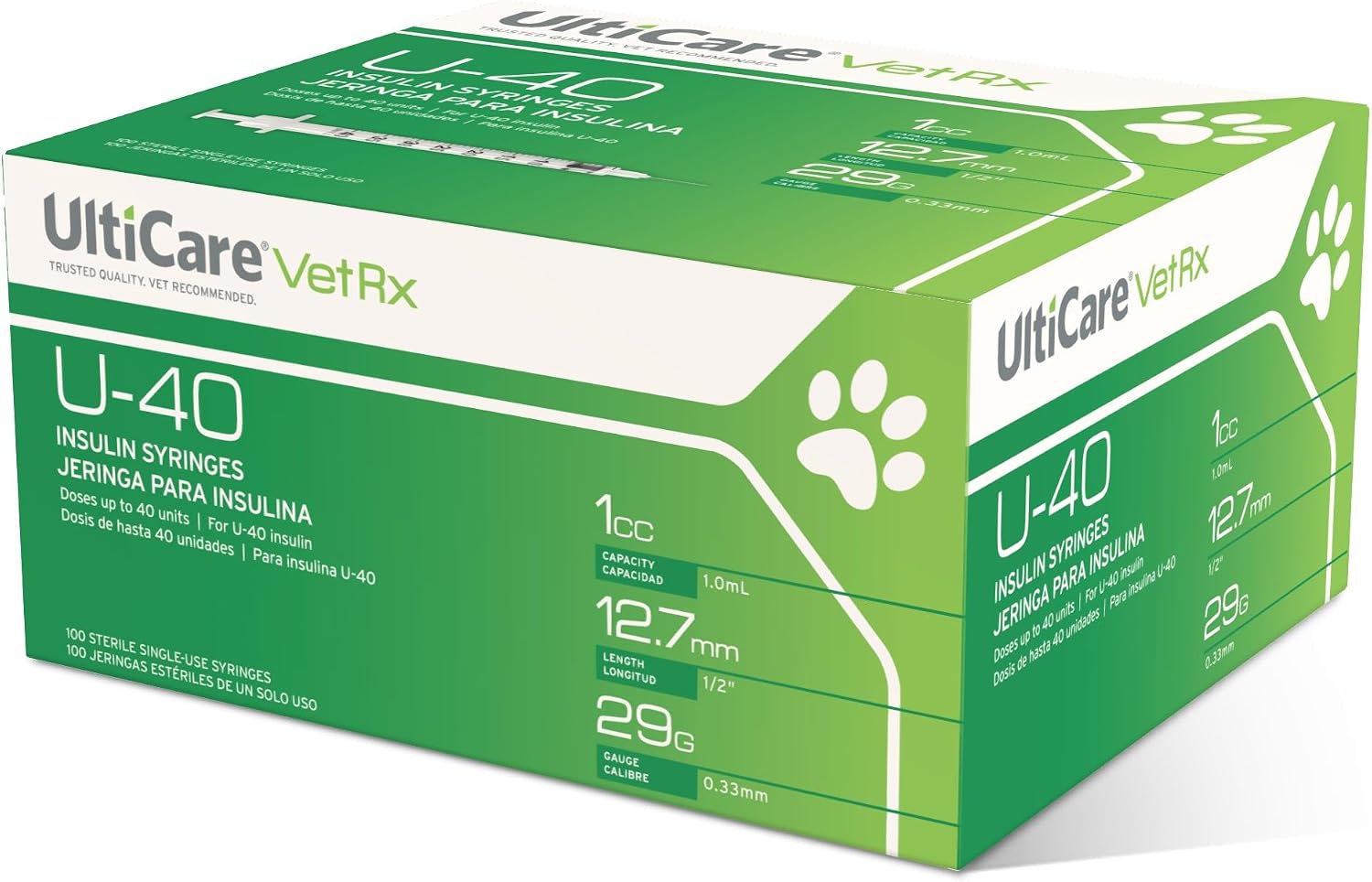 UltiCare VetRx U-40 1cc Pet Insulin Syringes, 1cc, 29G x 1/2", 100 Ct