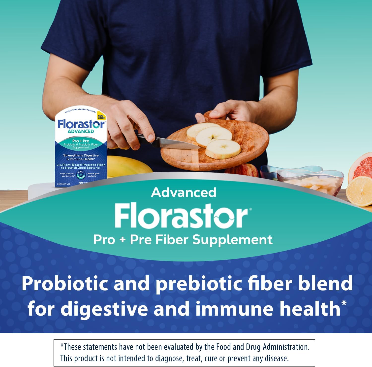 Florastor Advanced Pro+Pre Daily Probiotic and Prebiotic, 30 Capsules | Boosts Good Bacteria with Saccharomyces Boulardii CNCM I-745