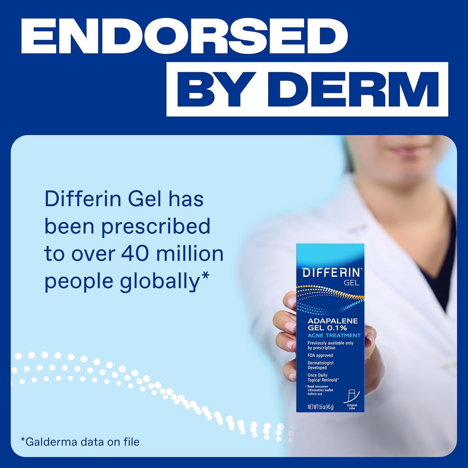 Differin Acne Retinoid Treatment Gel, 0.1% Adapalene, 45g Tube, 2ct