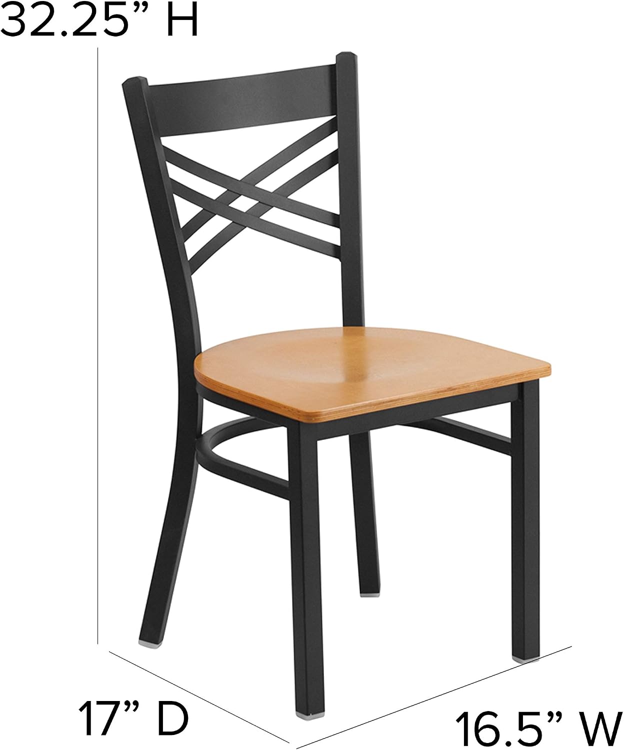 Flash Furniture Hercules Series "X" Back Metal Restaurant Chairs, Modern Upholstered Armless Dining Chairs for Restaurants/Kitchens, Set of 2, Black