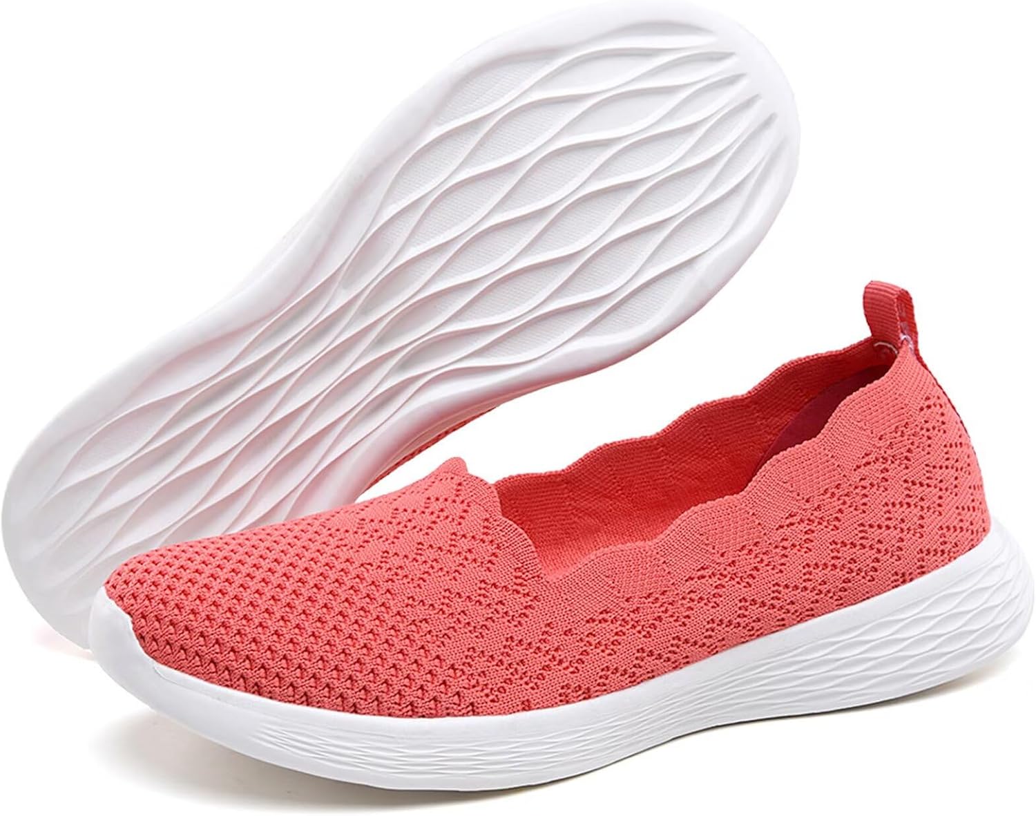 poemlady Women's Walking Shoes Slip On Knit Mesh Loafers Round Toe Flat