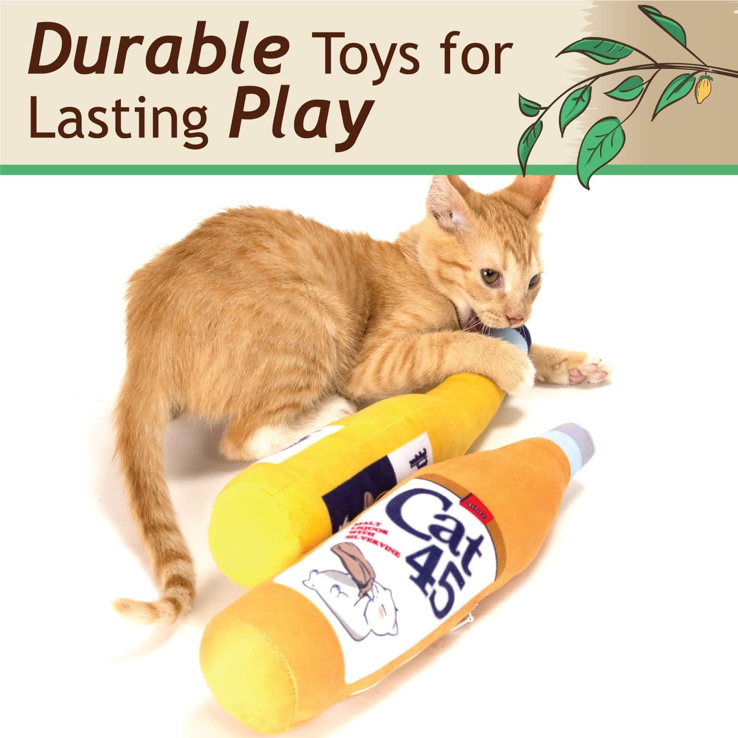 KittiForti 2-Pack Organic Silvervine Catnip Substitute Toys for Cats & Kittens | 100% All-Natural Wild Harvested Silvervine | 2 Refillable Beer