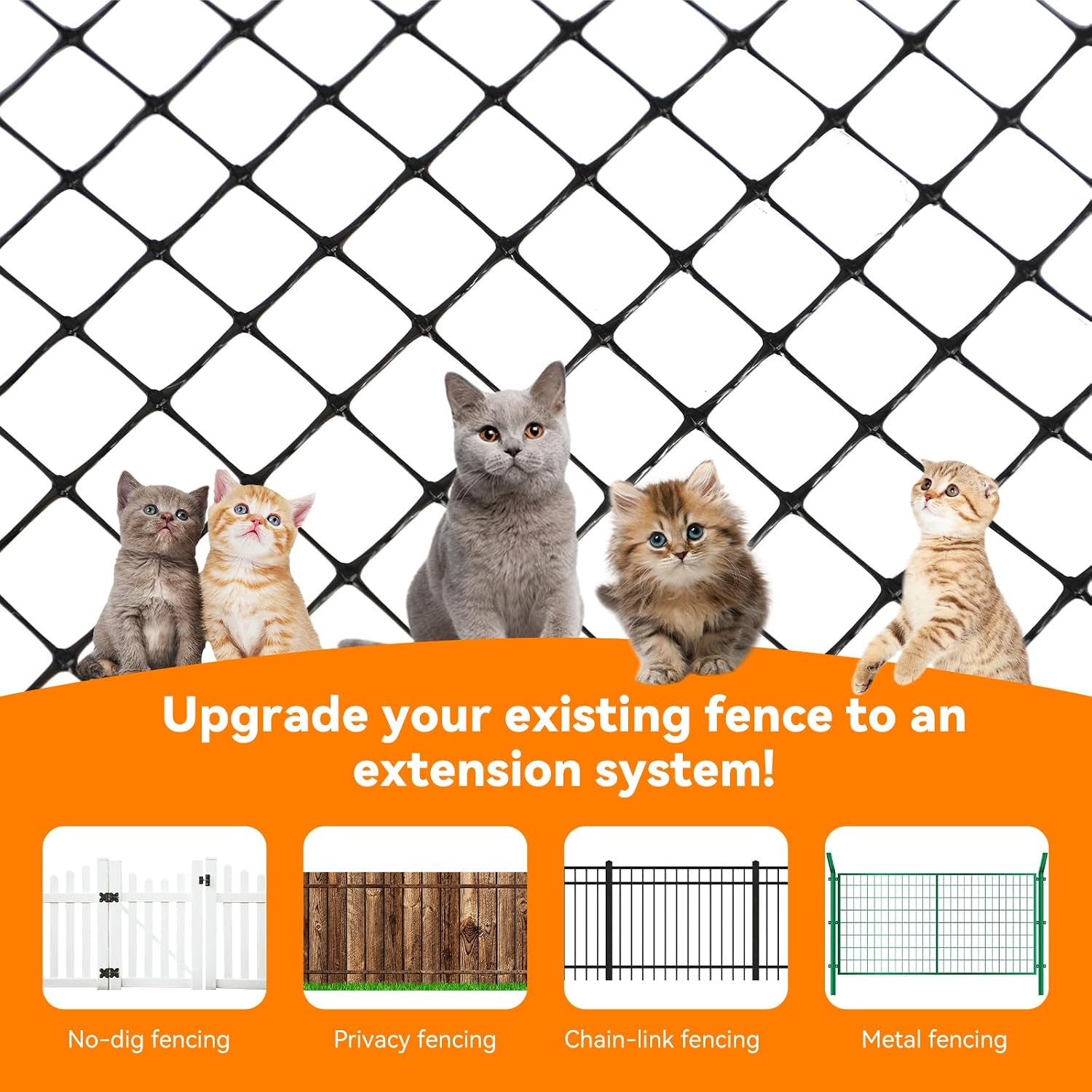 Cat Fence Retrofit System Curved Fence Extenders Anti-Climb Jump Outdoor Barrier Galvanized Steel Toppers & Poly Mesh Containment Barrier for Wood