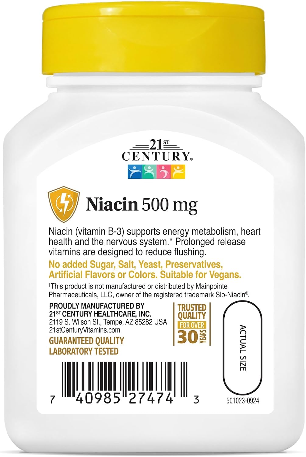 21st Century Niacin 500mg Prolonged Release Tablets, Vitamin B3, 100ct | Vitamin B3 Niacin 500 mg, Energy Metabolism, Heart & Nervous System Support, Prolonged-Release Formula, Non-GMO, Gluten Free