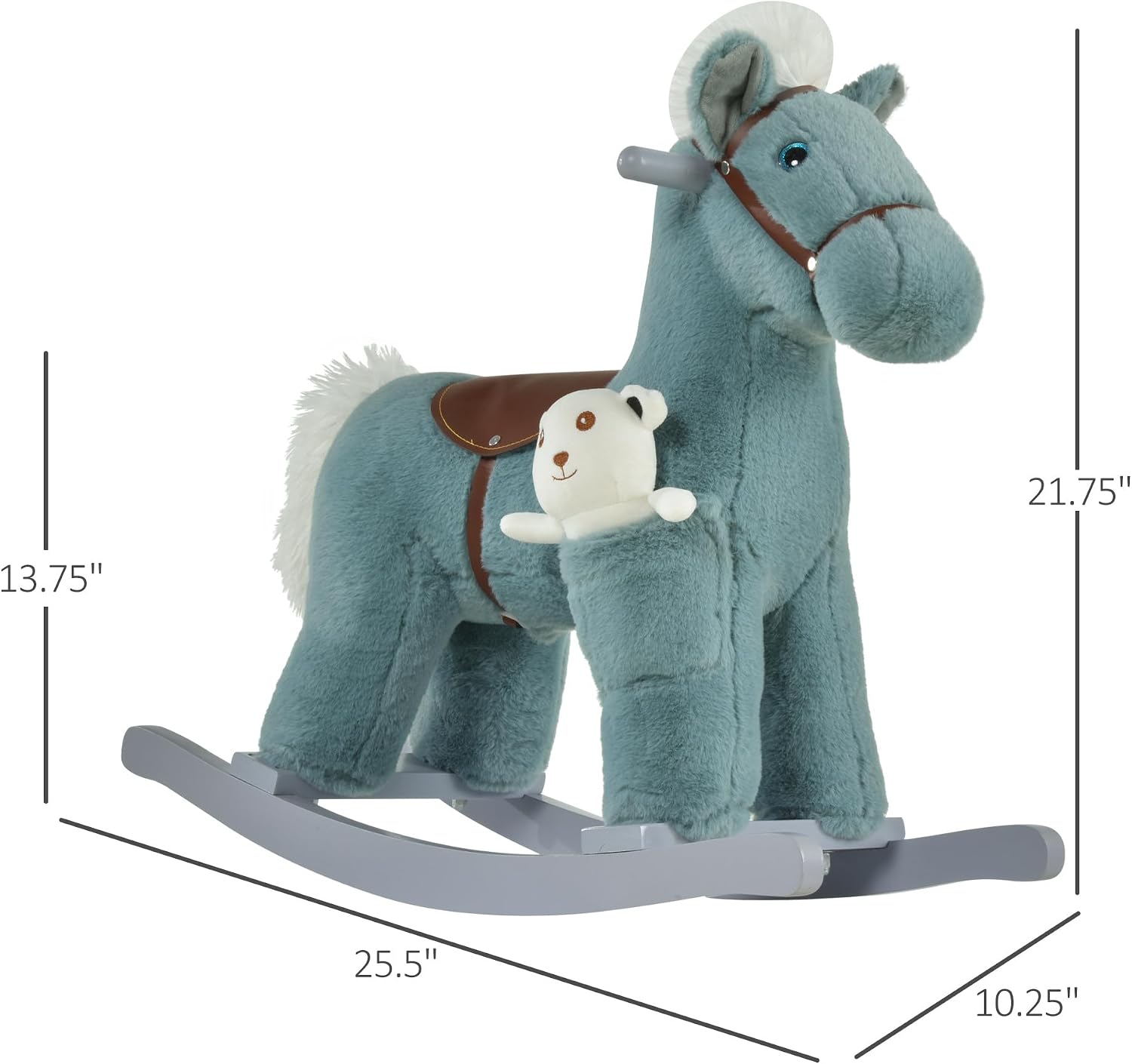 Qaba Kids Rocking Horse with Bear Toy Fun Realistic Sounds Toddler Blue