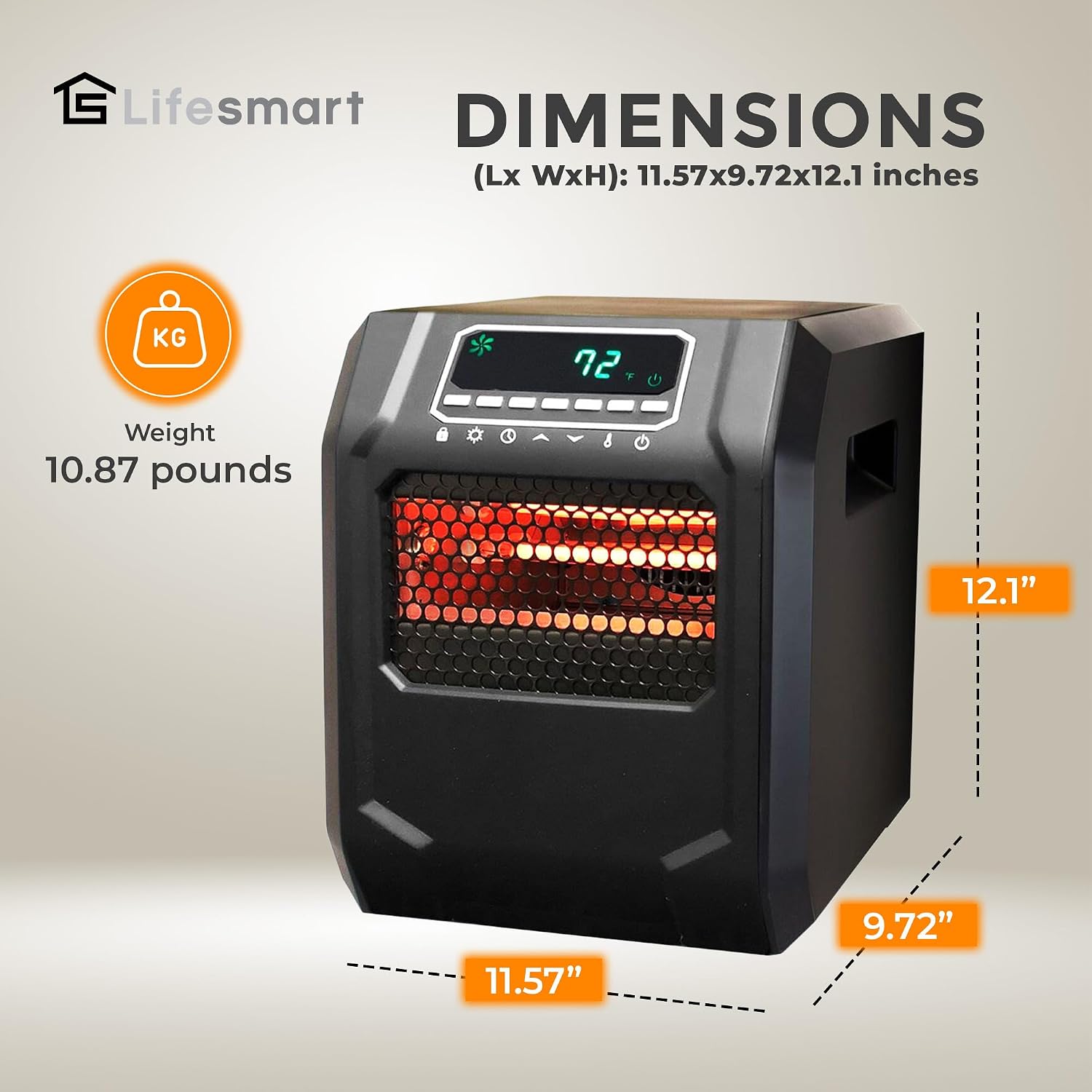 LIFESMART GLOBAL 1500 Watt 4 Element Portable Electric Infrared Quartz Bulb Room Heater for Indoor Use with 3 Heat Settings and Digital Panel - Black