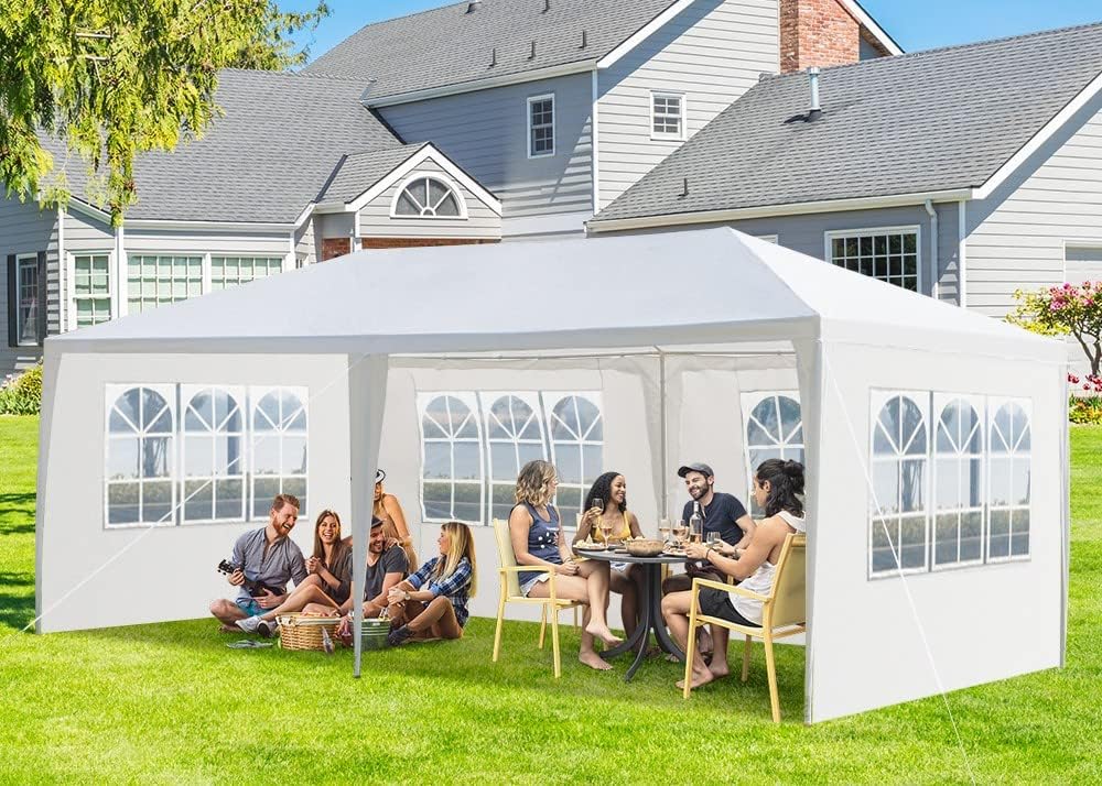 10' x 20' Outdoor Gazebo Canopy Waterproof Party Tent Wedding Canopy with Removable Sidewalls & Brighter Church Windows