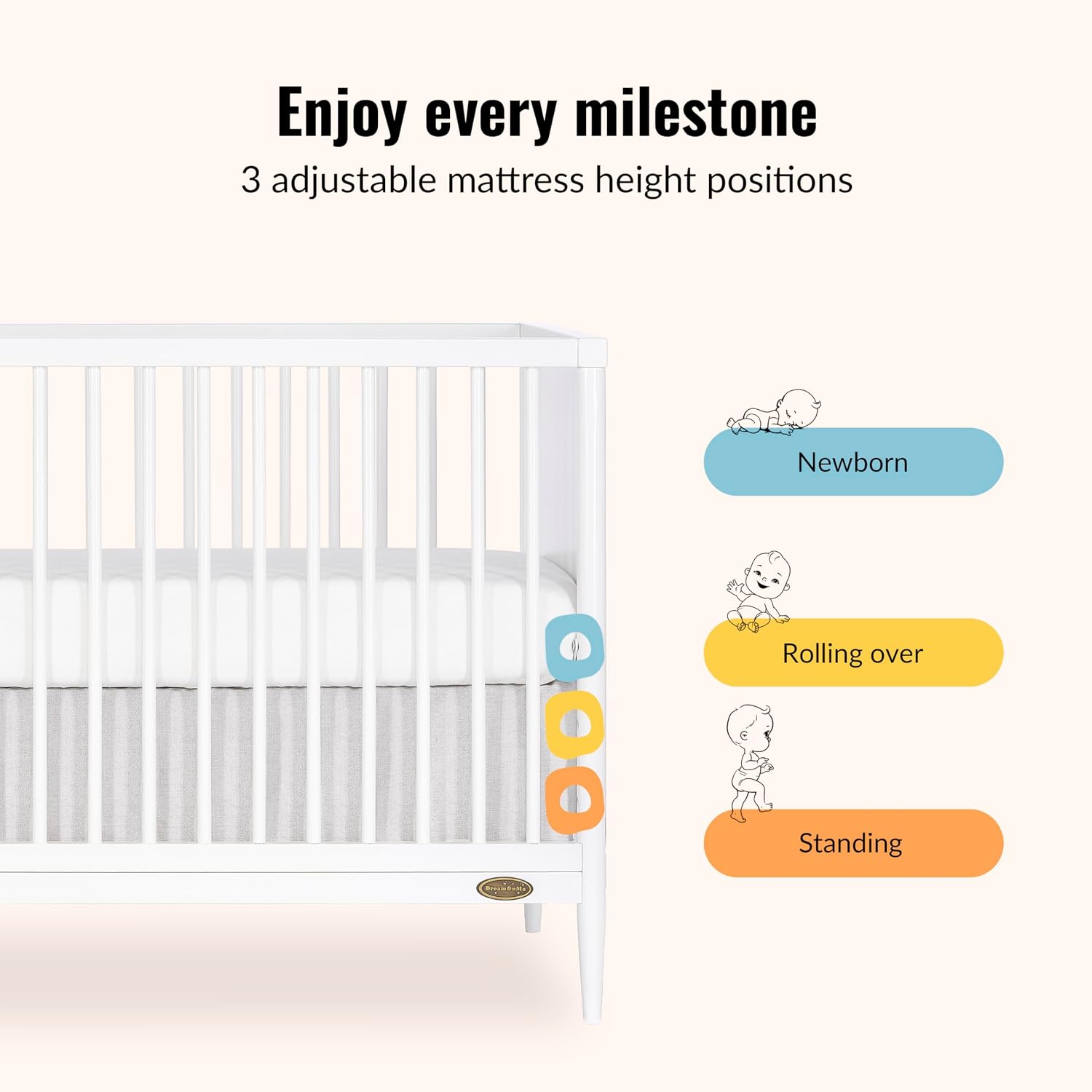 Dream On Me Clover Changing Table with Rounded Spindles in White