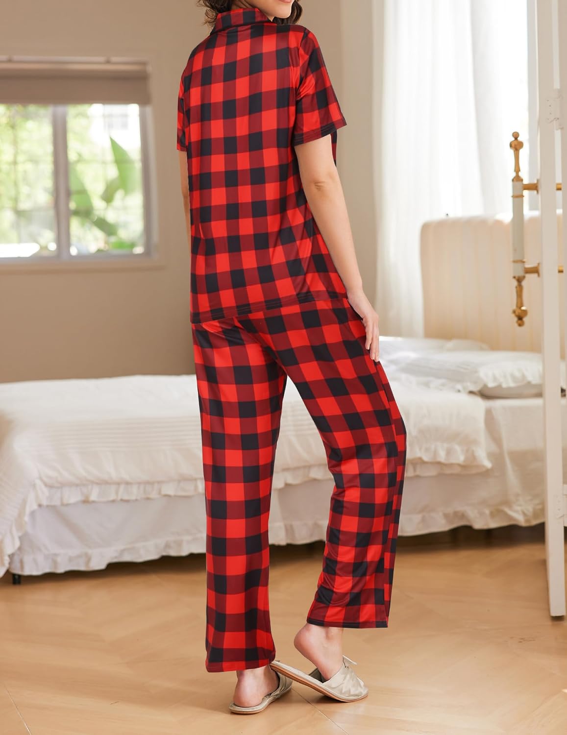 Ekouaer Womens Pajamas Set Short Sleeve Button Down Top & Pants Lounge Pjs