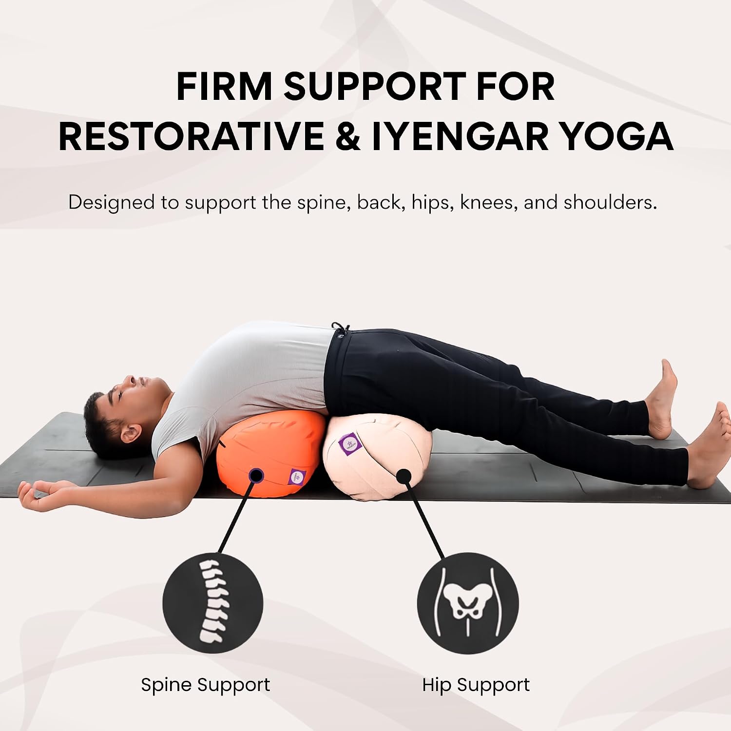 Yogikuti Iyengar Yoga Bolster Pillow – 100% Cotton Cylindrical Bolster for Restorative Yoga & Meditation – Firm & Durable Support Cushion with
