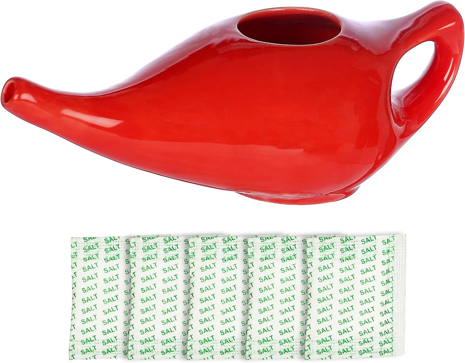 HealthGoodsIn Ceramic Neti Pot, Dishwasher Safe, Premium Handcrafted with 2 Silicone Nozzle and Salt for Sinus - 225 Ml. Capacity (Brown)