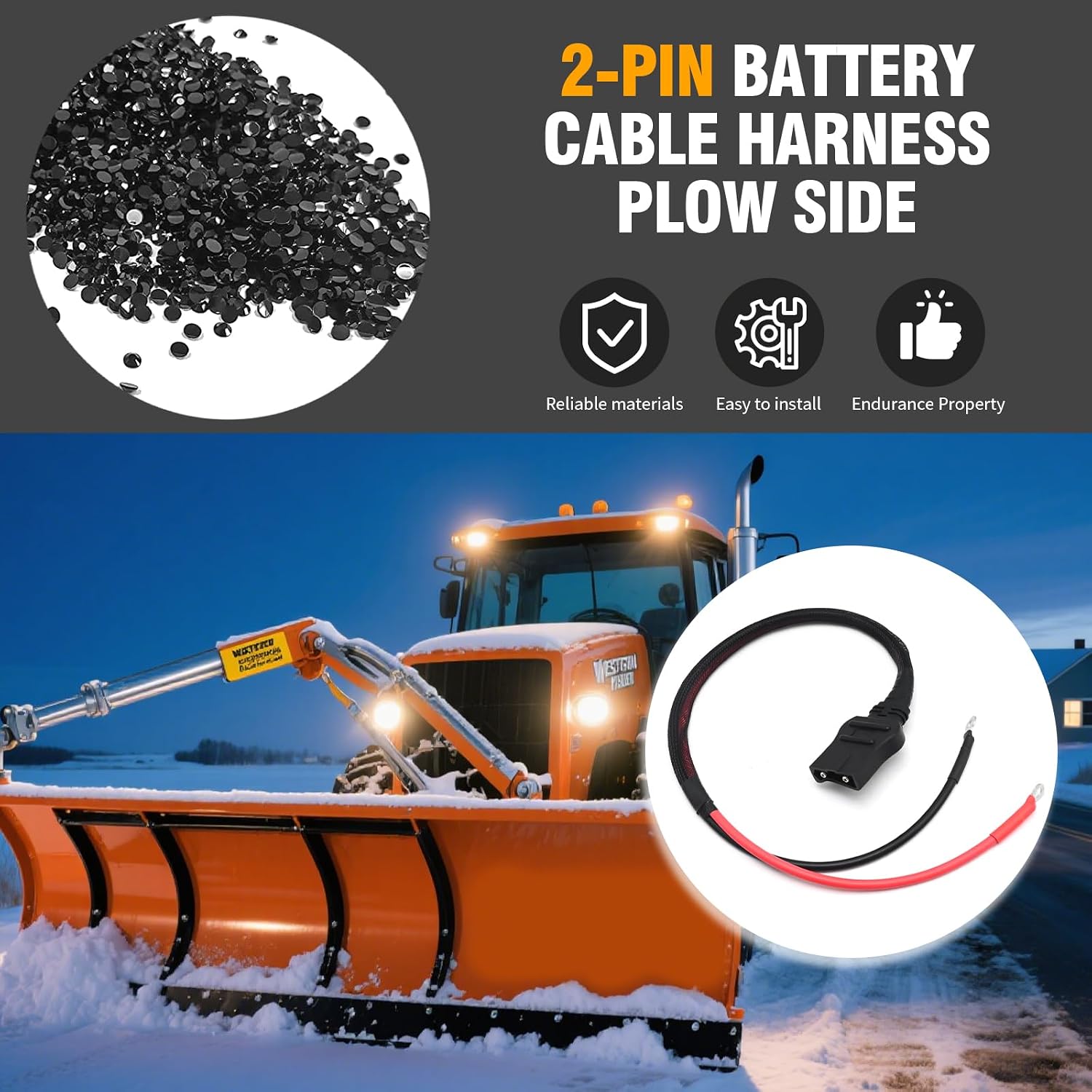 Anxingo 21294 2-Pin Battery Cable Harness Plow Side, Replacement for Western Unimount and Ultramount Straight Blade Plows, Replaces 8245