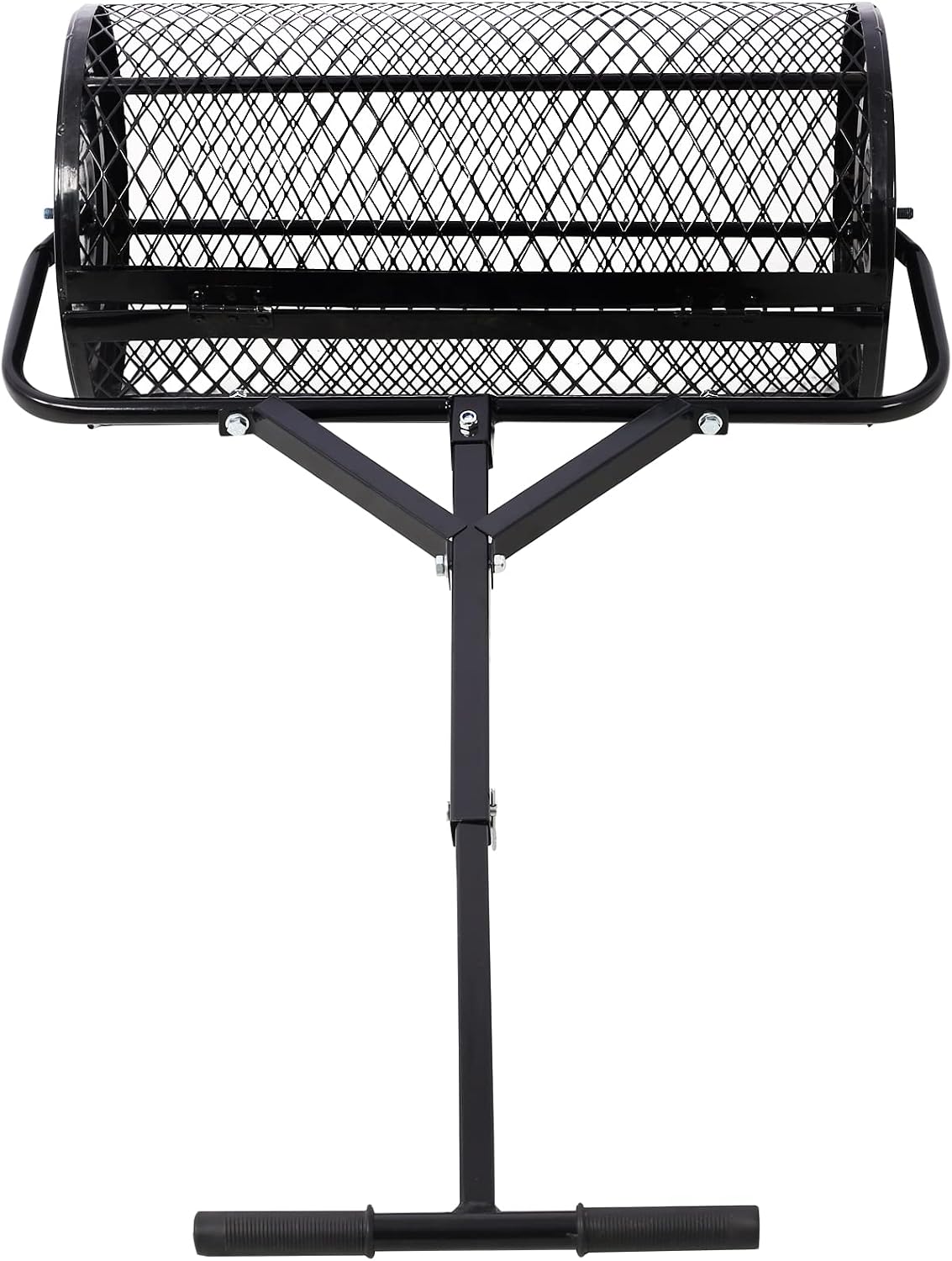 Compost Spreader - 24'' Peat Moss Spreader Manure Spreaders Roller with Adjustable T Shaped Handle Lightweight Metal Mesh Spreader for Lawn Garden Spreading Manure Topsoil, Black 0.5" x 1" Open Slits