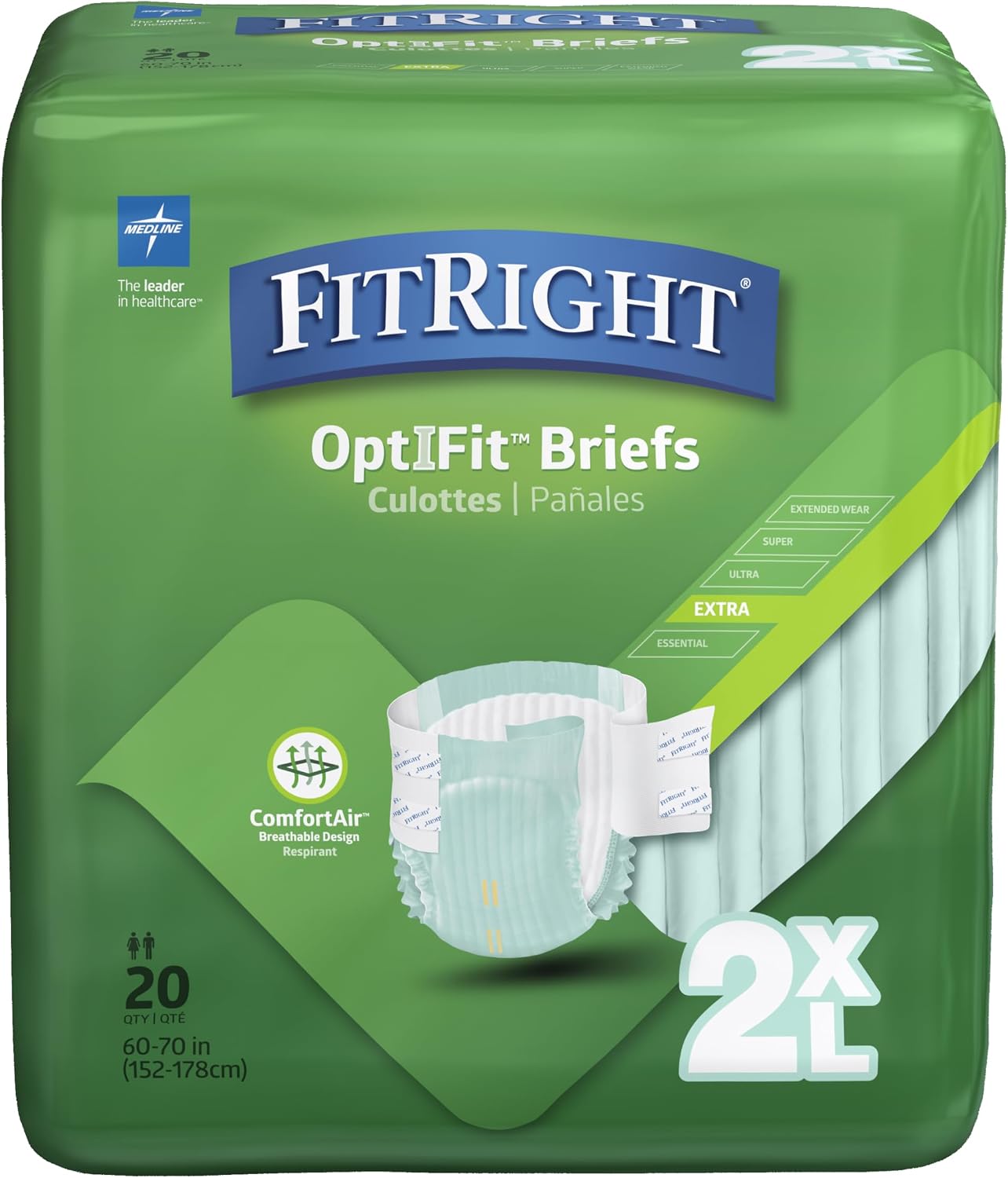 FitRight Adult Diapers, Extra Heavy Absorbency, XL (Waist Size 56in-64in), 80 Count, OptiFit Incontinence Briefs for Men and Women, Disposable, Moisture Wicking, Leak Protection,