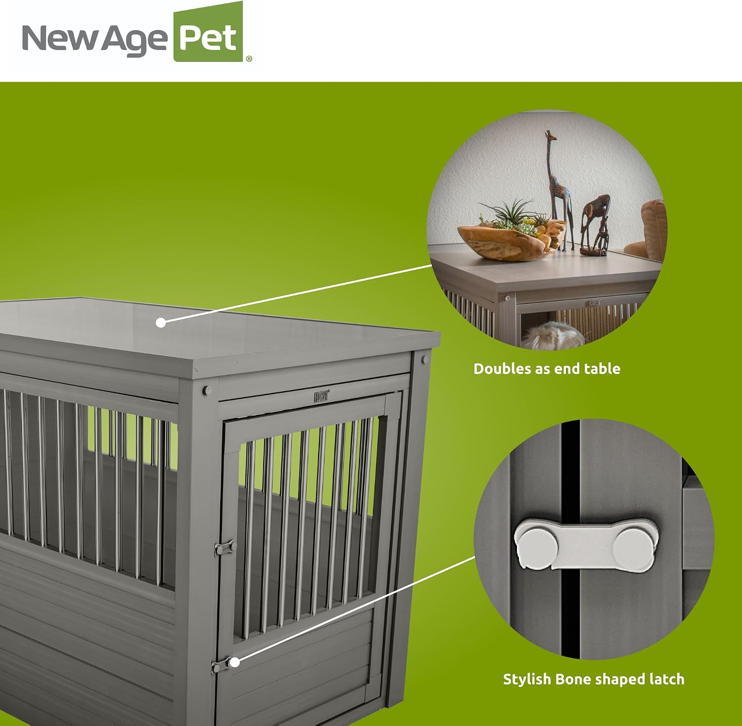 New Age Pet ecoFLEX Pet Crate/End Table, Small, Grey, Model:EHHC405S