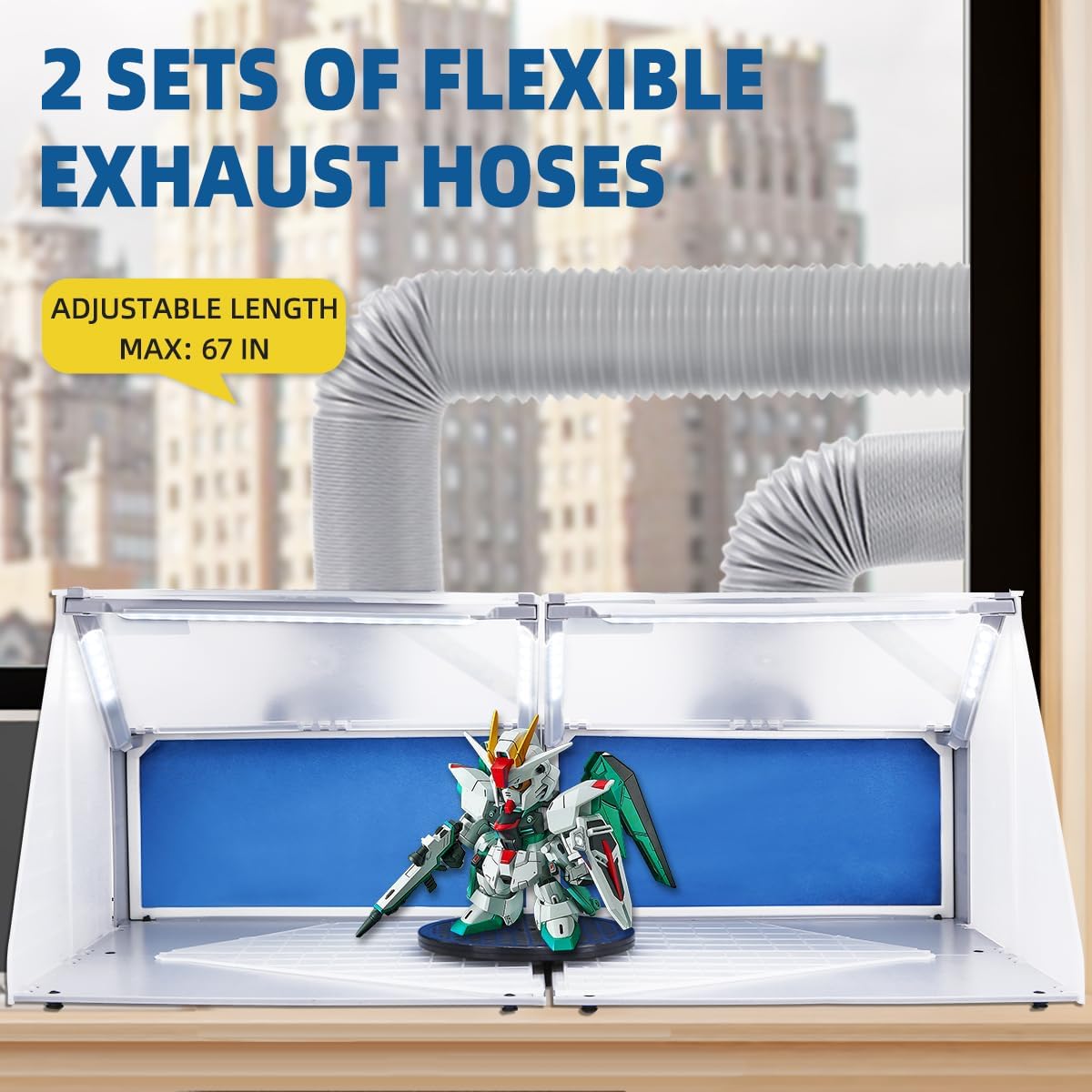 OPHIR 2 Sets of Portable Airbrush Spray Booth with Dual Fans, 6 LED Lights | Foldable Airbrush Paint Booth with 2x Exhaust Hoses, 2x 360° Turntables