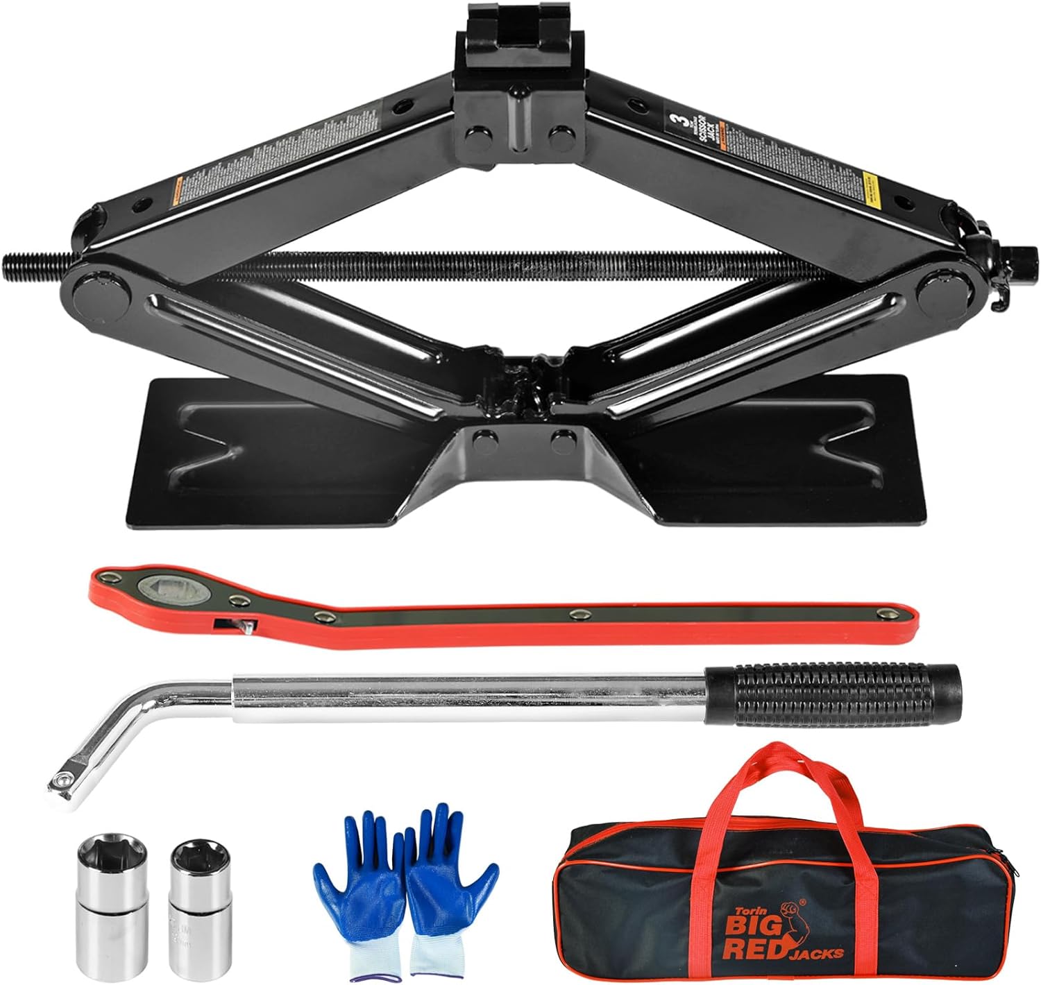 BIG RED T10152 Torin Steel Scissor Lift Jack Car Kit, 1.5 Ton (3,000 lb) Capacity, Red