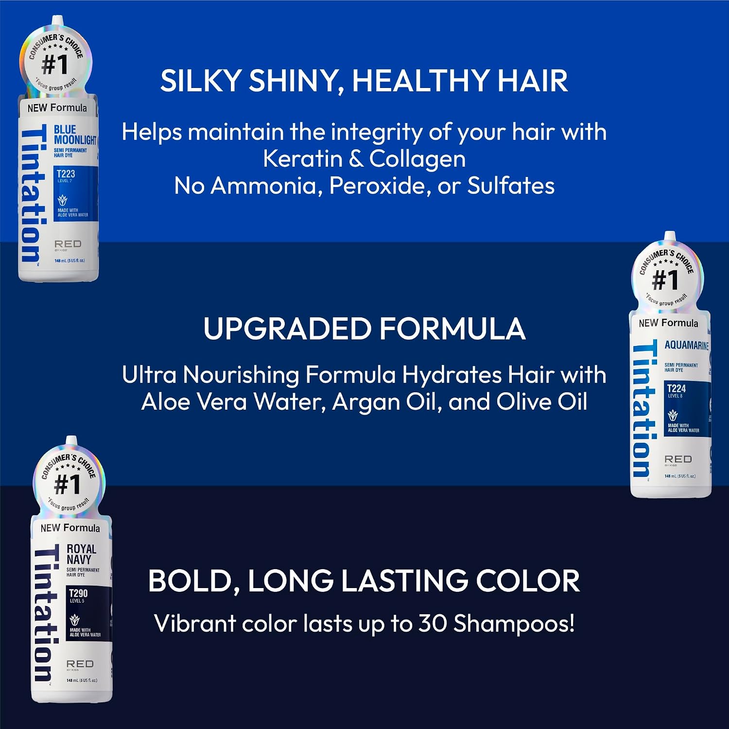 Red by Kiss Tintation Semi-Permanent Hair Color, Aloe Vera Water Based, Argan Oil, Olive Oil, Collagen & Keratin, Long-Lasting Color Dye (Honey Brown, 5 Fl Oz)