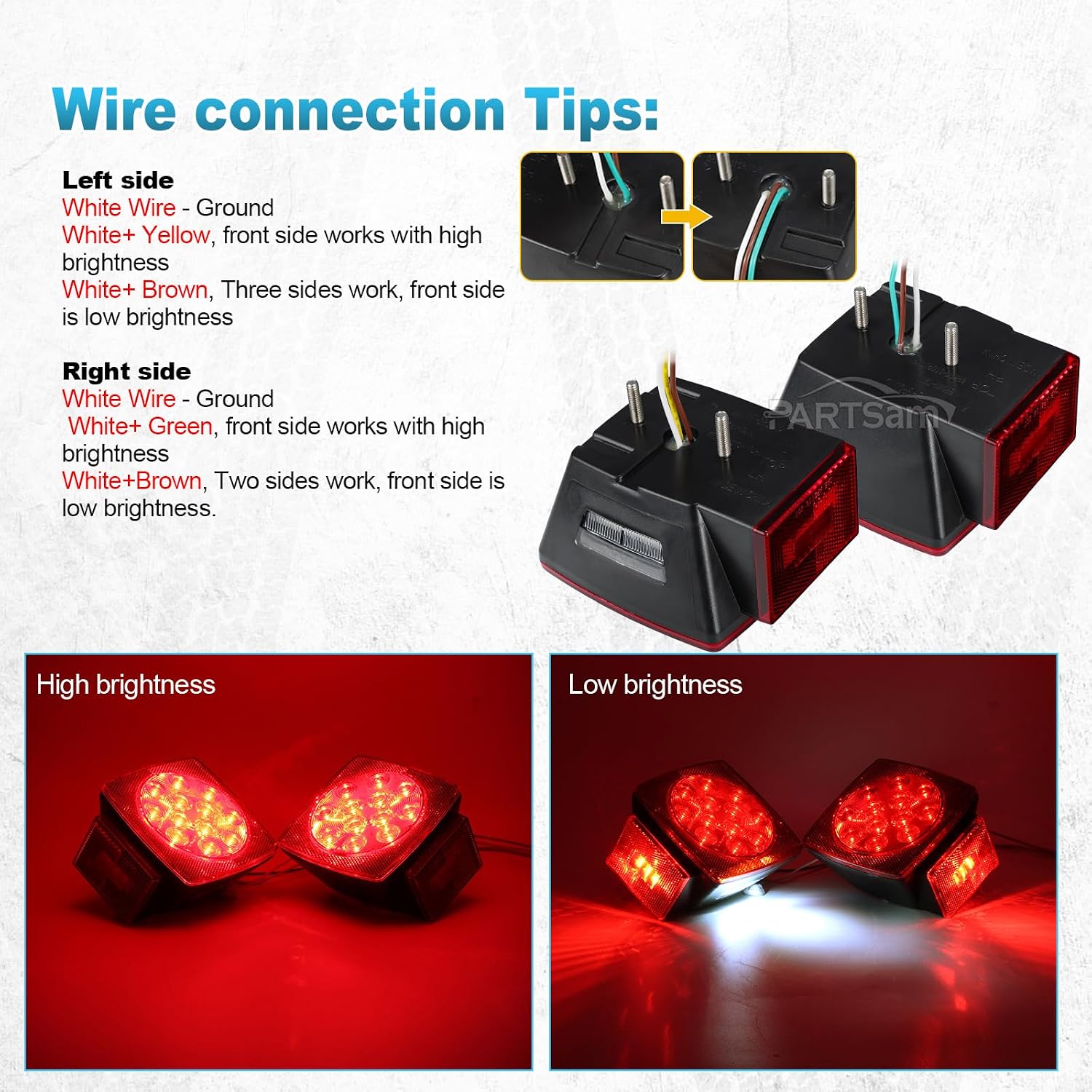Partsam Submersible Under 80" LED Trailer Light Kit, Square Stop Turn Tail RV Truck Lights w/Wire &Bracket, Red/Amber Side Fender Marker Lamps