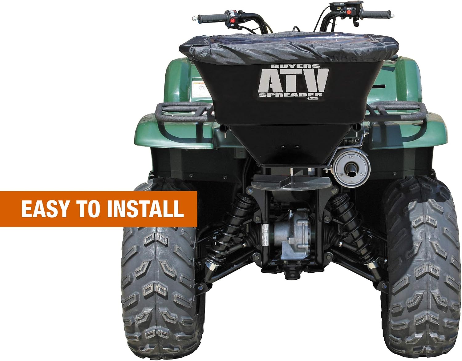 Buyers Products ATVS100 ATV Broadcast Spreader with Rain Cover, 100 lb Capacity, Rear Rack Mount, Poly Hopper, 12V Motor, for Seed, Fertilizer