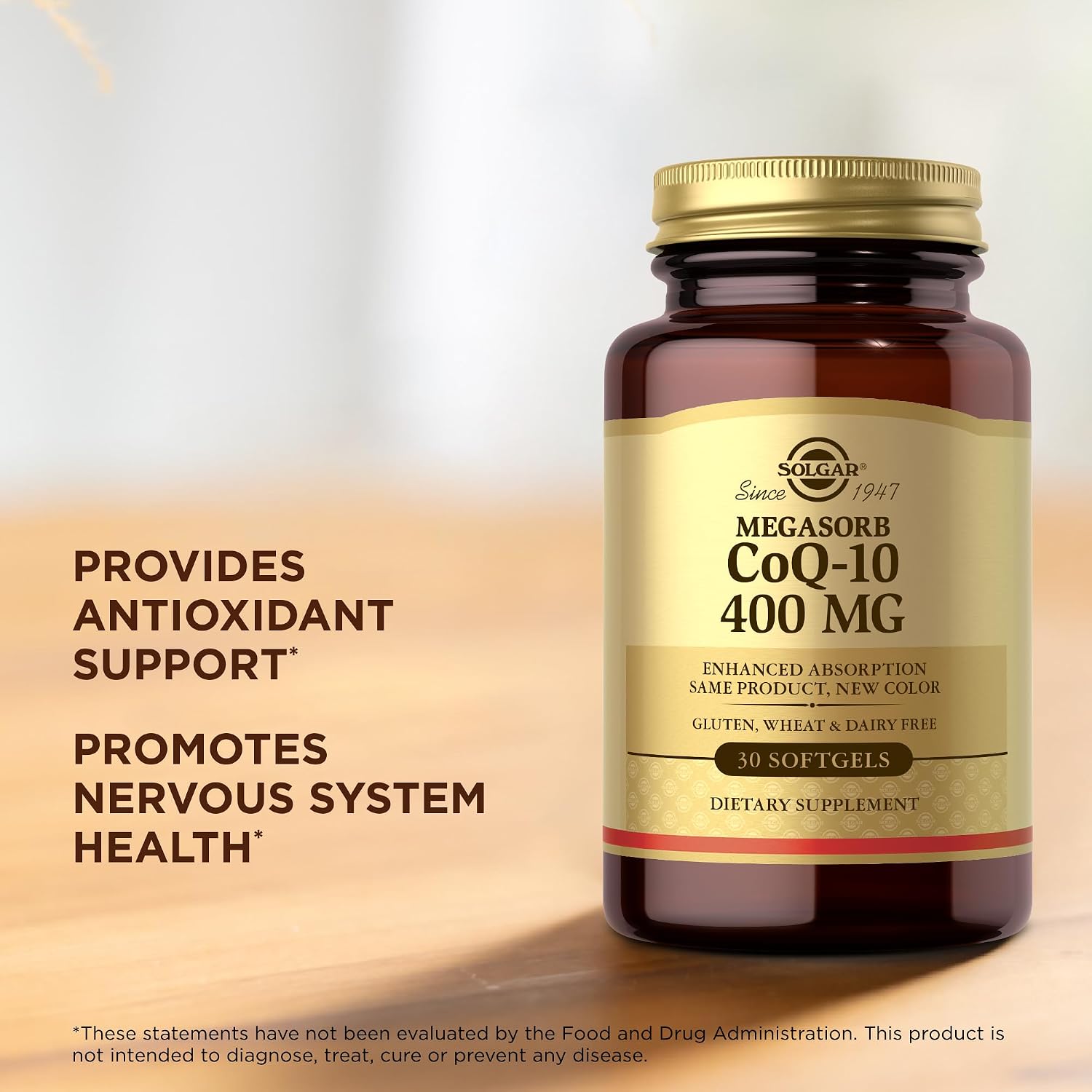 Solgar Megasorb CoQ-10 400 mg, 60 Softgels - Supports Brain Function | Coenzyme Q10 Supplement, Enhanced Absorption, Non-GMO, Gluten Free, Dairy Free - 60 Servings