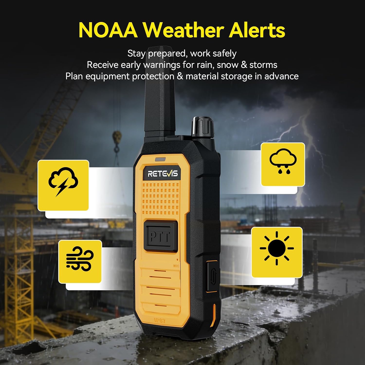 Retevis RB48A IP67 Waterproof Walkie Talkies Long Range Adults | for Manufacturing Construction, Heavy Duty 2 Way Radio, Noise Reduction, Large PTT