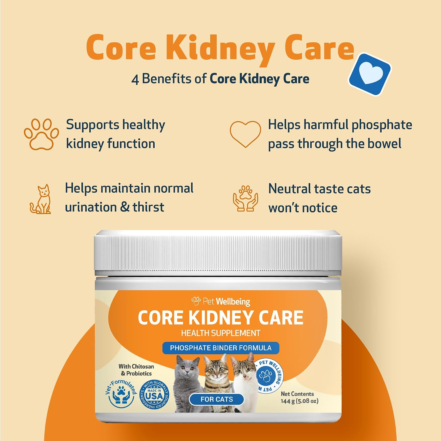 Pet Wellbeing Kidney Support Gold for Cats - Supports Normal Kidney Function & Detox, Healthy Hydration & Energy with Rehmannia & Dong Quai - NASC Certified & Vet-Formulated - 2oz Liquid Formula | NASC Certified & Vet-Formulated Liquid Kidney Support Sup…