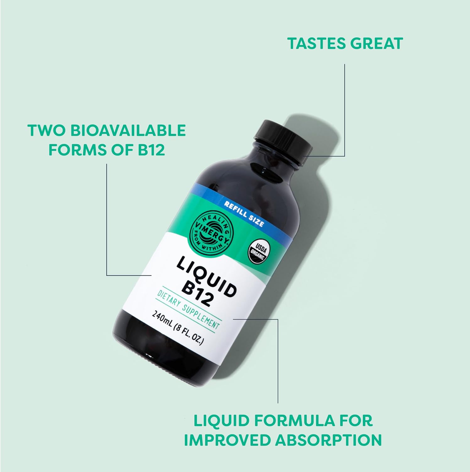 Vimergy Liquid Vitamin B12 Brain Function, 2500 mcg, Organic, 30 Servings | Brain Body Nourish*, Supports Oxygen and energy to the Brain*, Methylcobalamin & Adenosylcobalamin, Vegan, Non-GMO