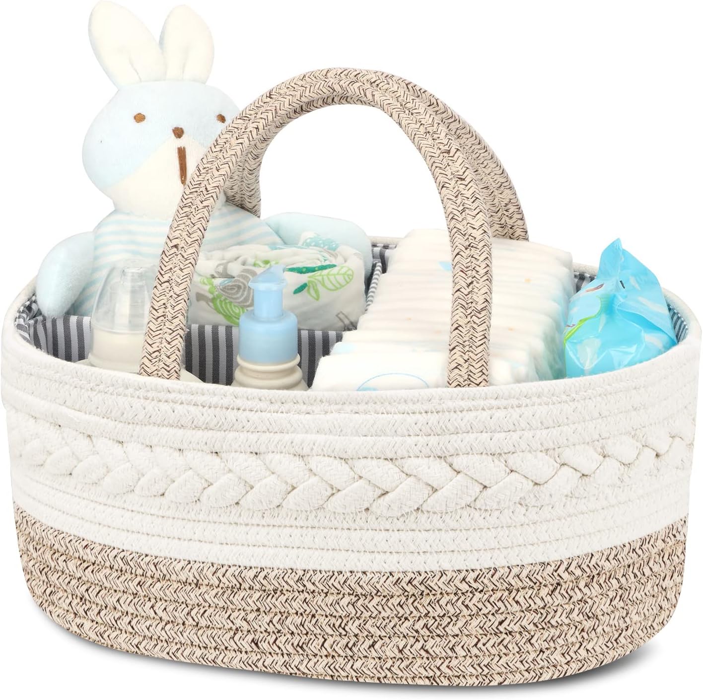 Maliton Diaper Caddy Organizer for Baby, Cotton Rope Baby Gift Basket, Portable Diaper Organizer for changing table, Nursery Storage Organizer