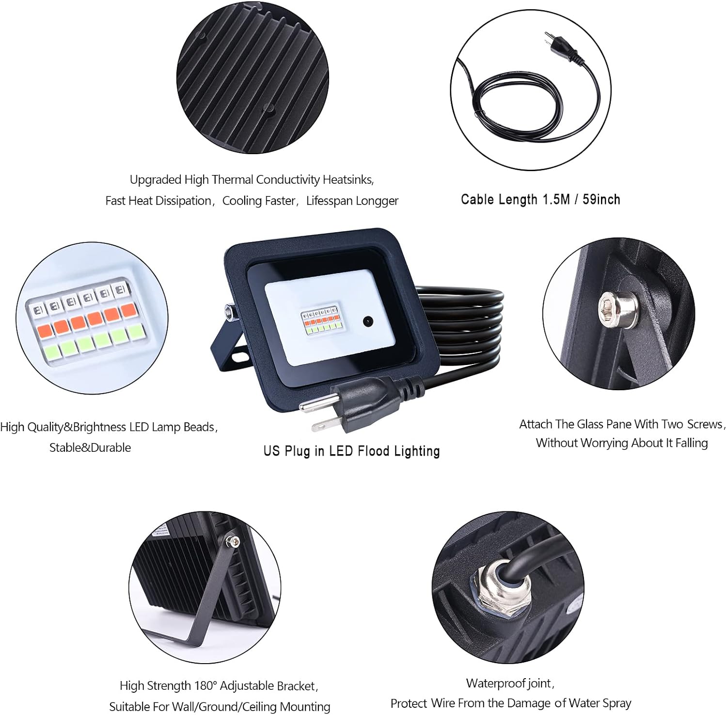 MIWAT 20W 2Pack LED Flood Light, White LED Work Light with Plug