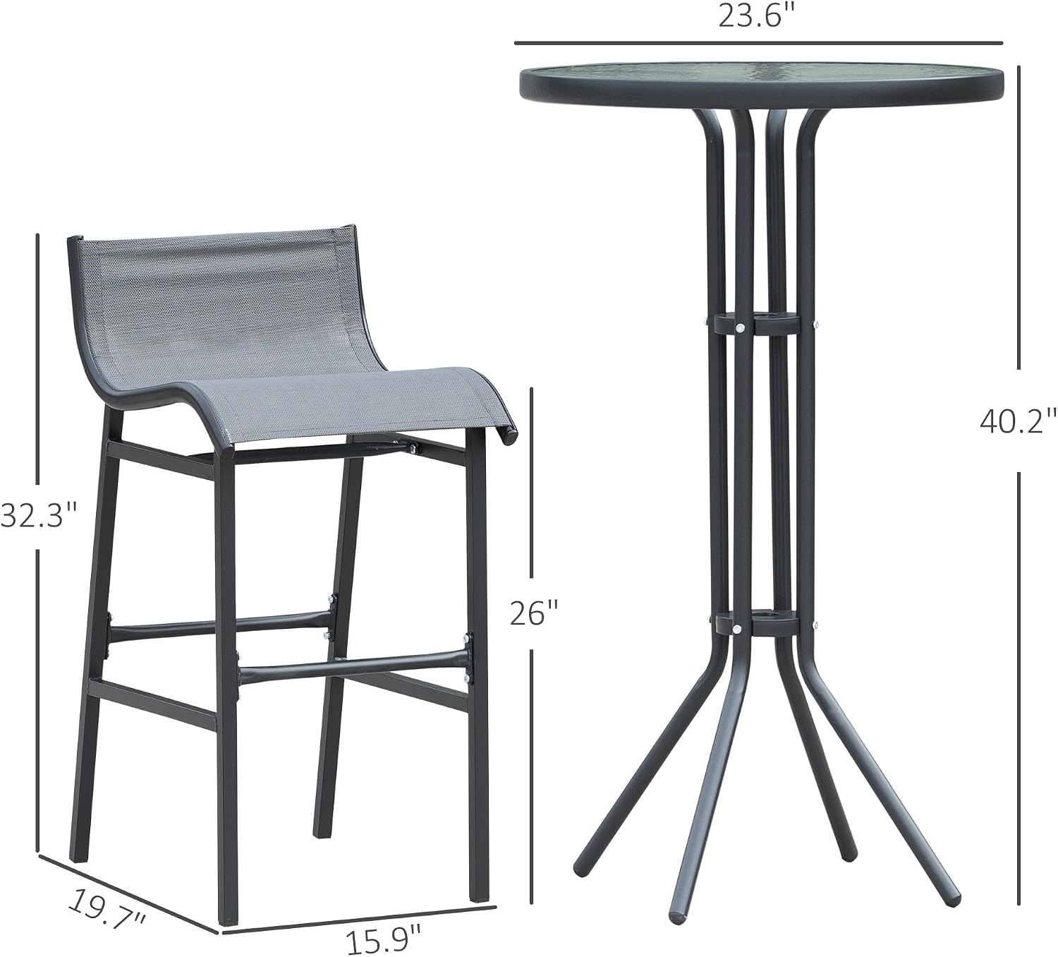Outsunny 3 Piece Bar Height Outdoor Bistro Set for 2, Round, Tan | Patio Pub Table, 2 Chairs, Comfortable Design, Strong Build