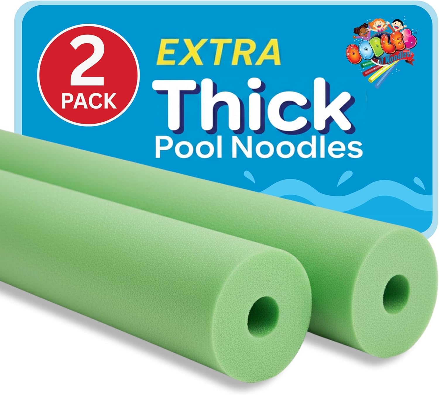Oodles of Noodles Foam Pool Swim Noodles 2 Pack, Hollow Core Swimming Foam Tube for Pool Floats, Buoyant for Beach, Water Play, Crafts, DIY Projects & Pipe Insulation