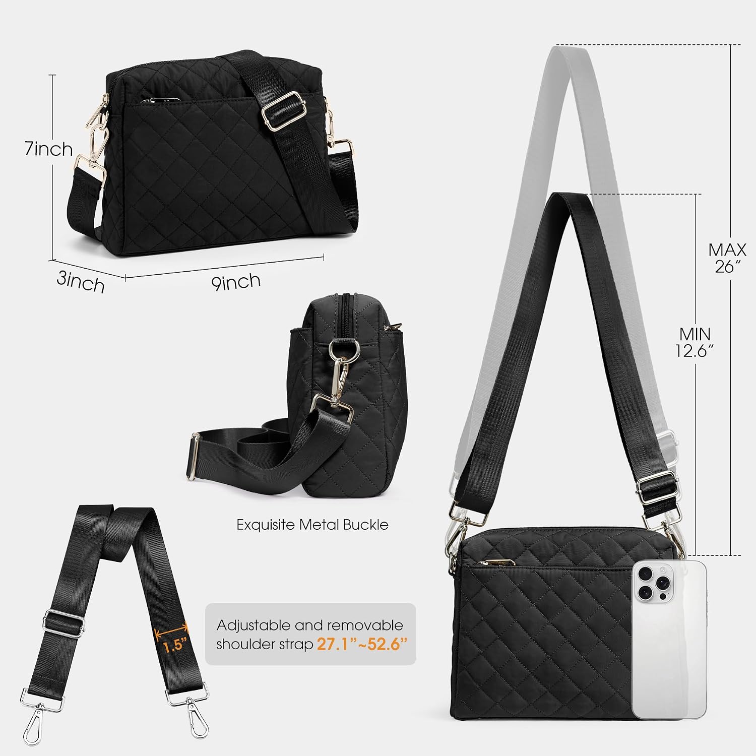 KALIDI Mini Quilted Crossbody Bag for Women Ladies Puffer Cross Body Purse | Nylon Lightweight Women's Shoulder Handbag with Wide Strap for Travel Vacation Casual Everyday Errands