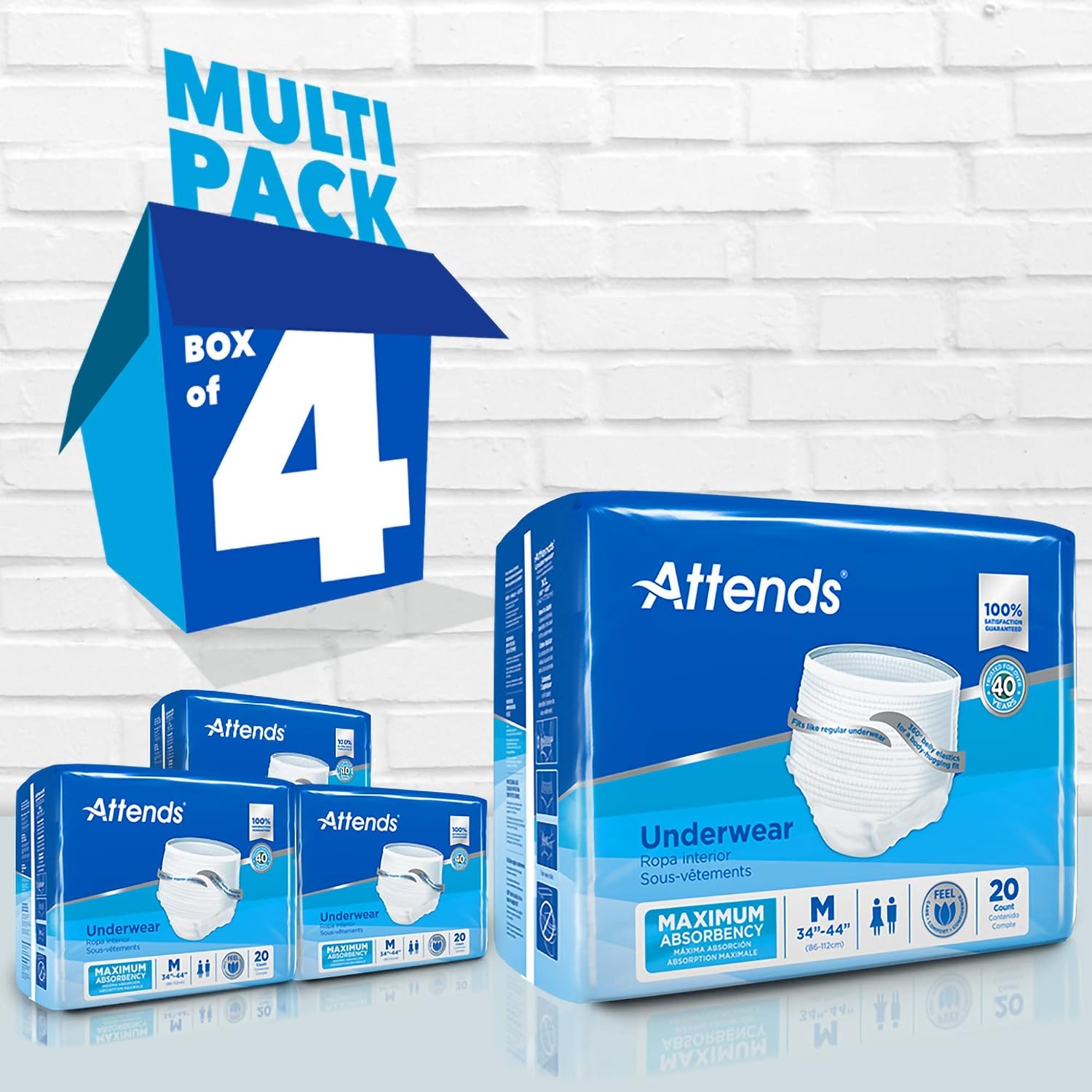 Attends Adult Absorbent Underwear, Medium, AP0720, Maximum, 80 ct | Disposable Pull-On Diapers with Tear-Away Sides and Breathable Waistband