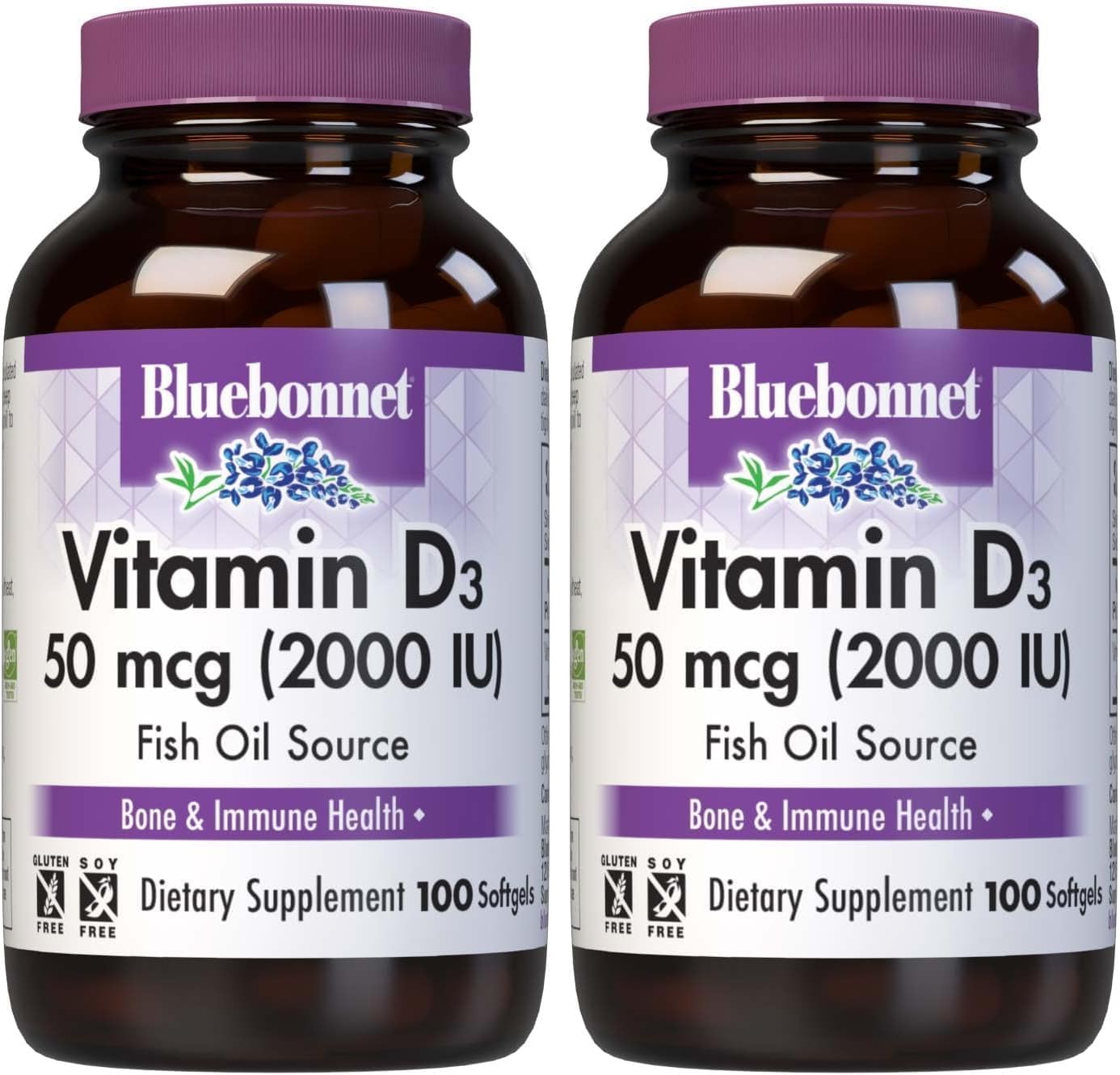 BlueBonnet Nutrition Vitamin D3 2000 IU, 100 Softgels | Strong Bones & Immune Support; Non-GMO