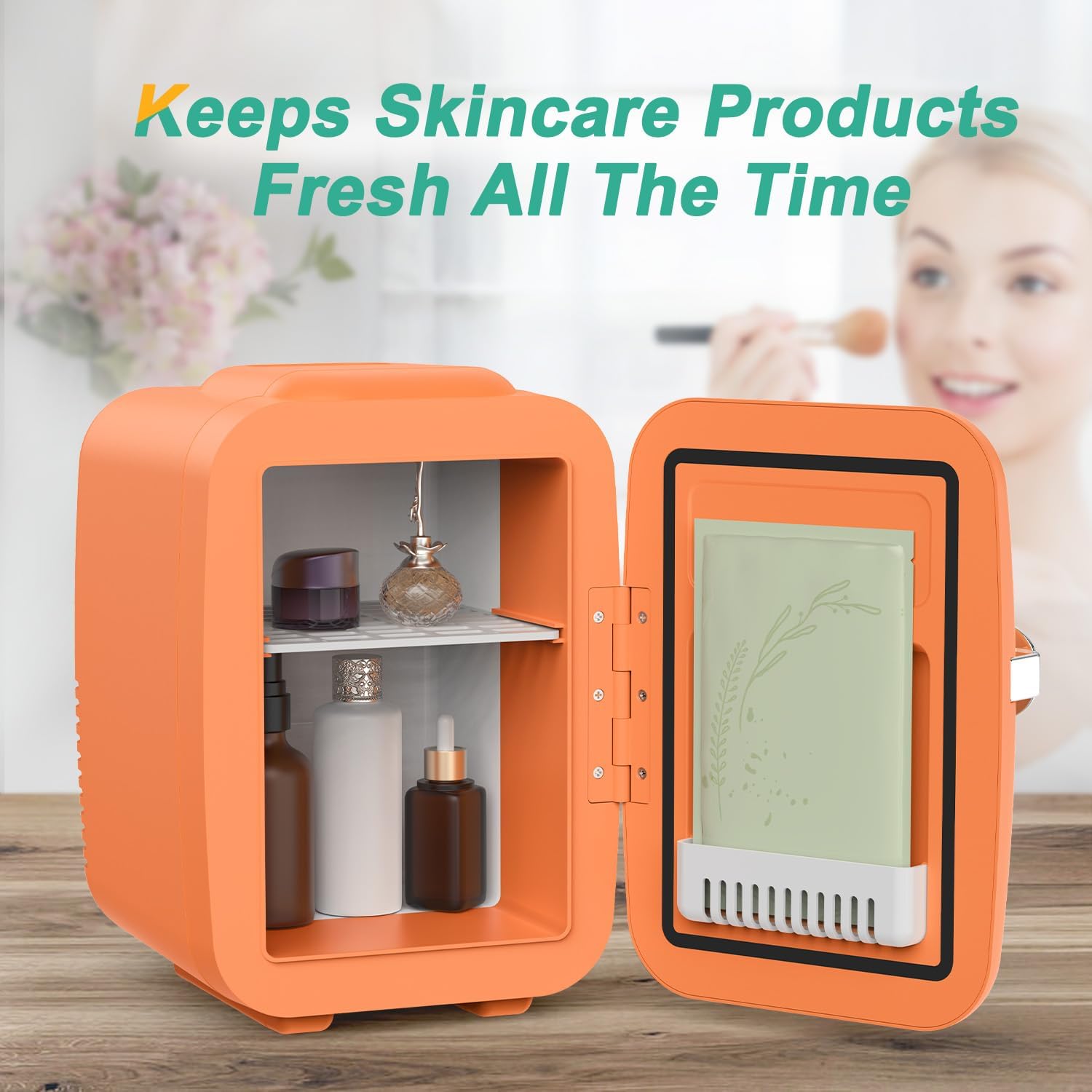 CROWNFUL Mini Fridge, 4 Liter/6 Can Portable Cooler and Warmer Personal Refrigerator for Skin Care, Cosmetics, Beverage, Food, Great for Bedroom