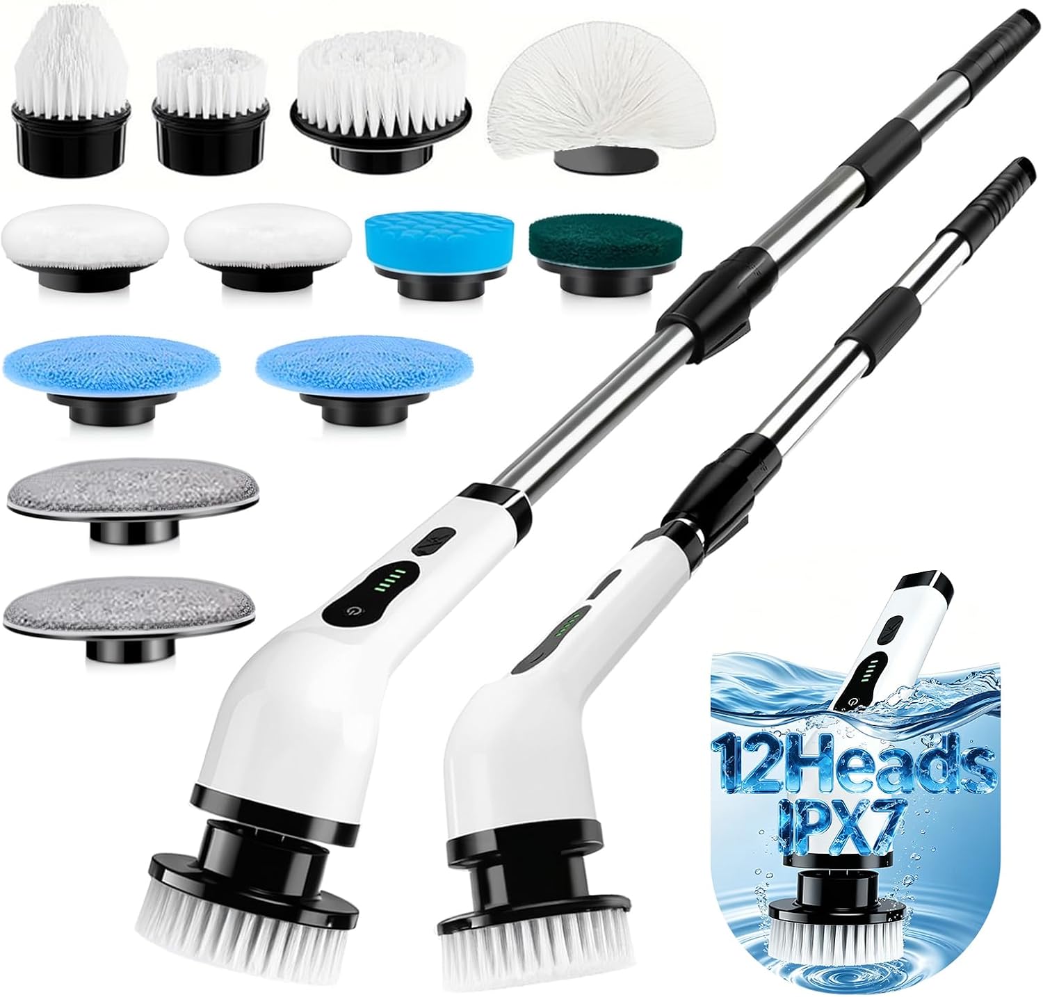 Electric Spin Scrubber, Cordless Cleaning Brush Scrubber with 12 Replaceable Brush Heads